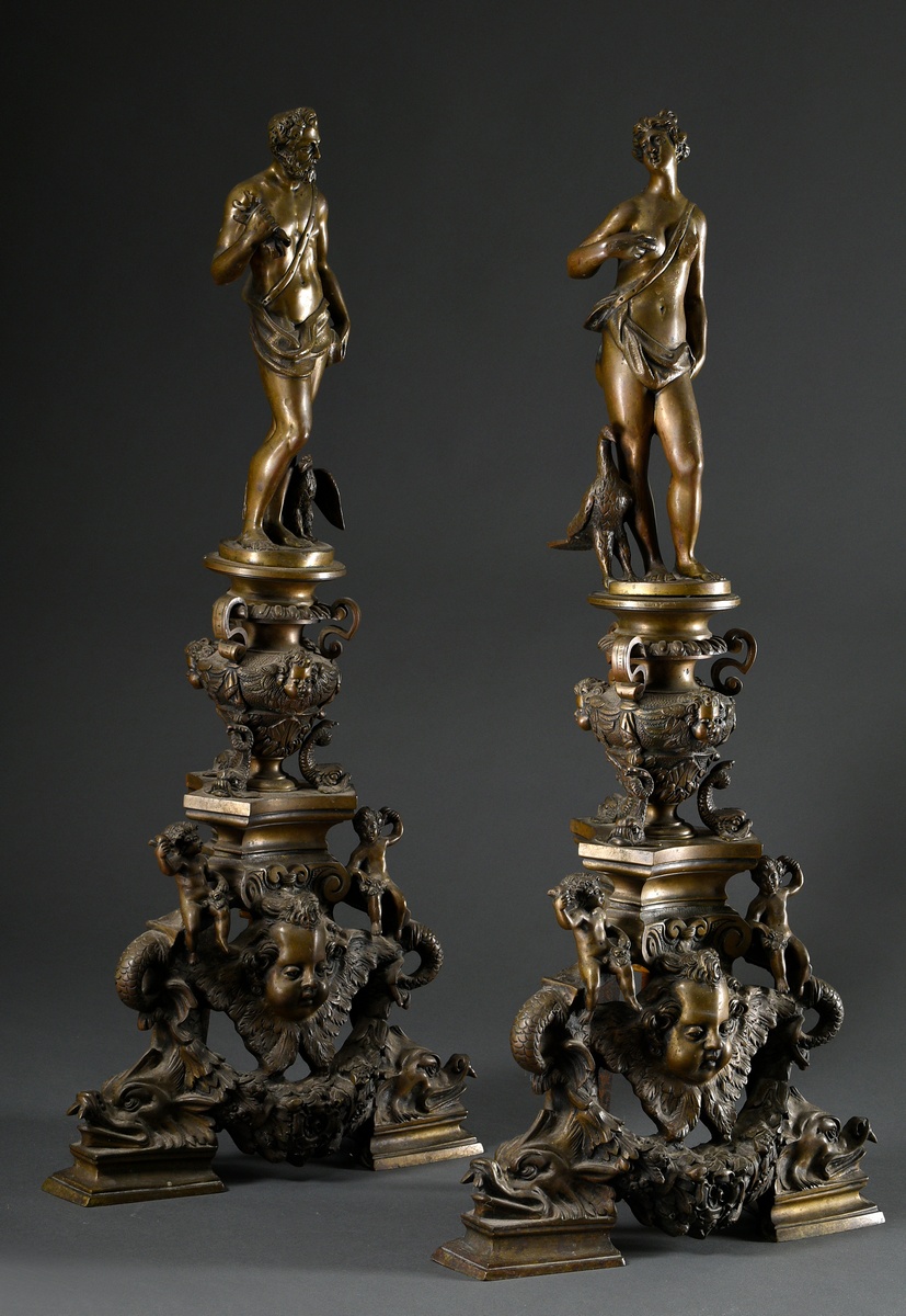 Roccatagliata, Niccolo (1539-1636) and workshop, pair of bronze andirons with figural attachments " - Image 10 of 12