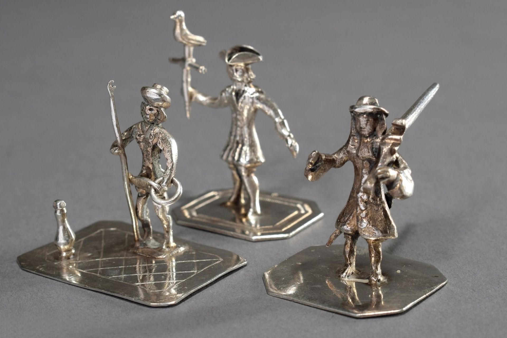 3 Various Dutch miniatures: soldier (Amsterdam, 19th century), fisherman (unstamped, 2nd half 18th 