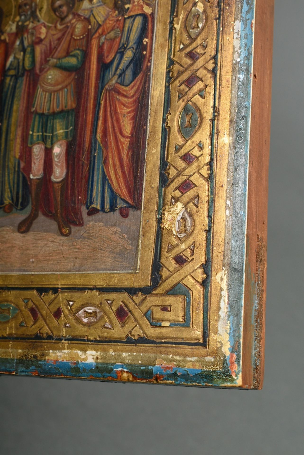 Russian icon "All Saints' Day" with ornamental border, egg tempera/chalk ground on wood, Russian in - Image 7 of 10