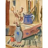 Hartmann, Erich (1886-1974) "Vase mit Mohnkapseln und Milchkrug" 1930, Bleistift/Aquarell/Pastellkr