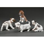 4 Diverse Bing & Gröndahl Figuren "Bernhardiner, Pointer, Sealyham Terrier Welpen" mit polychromer