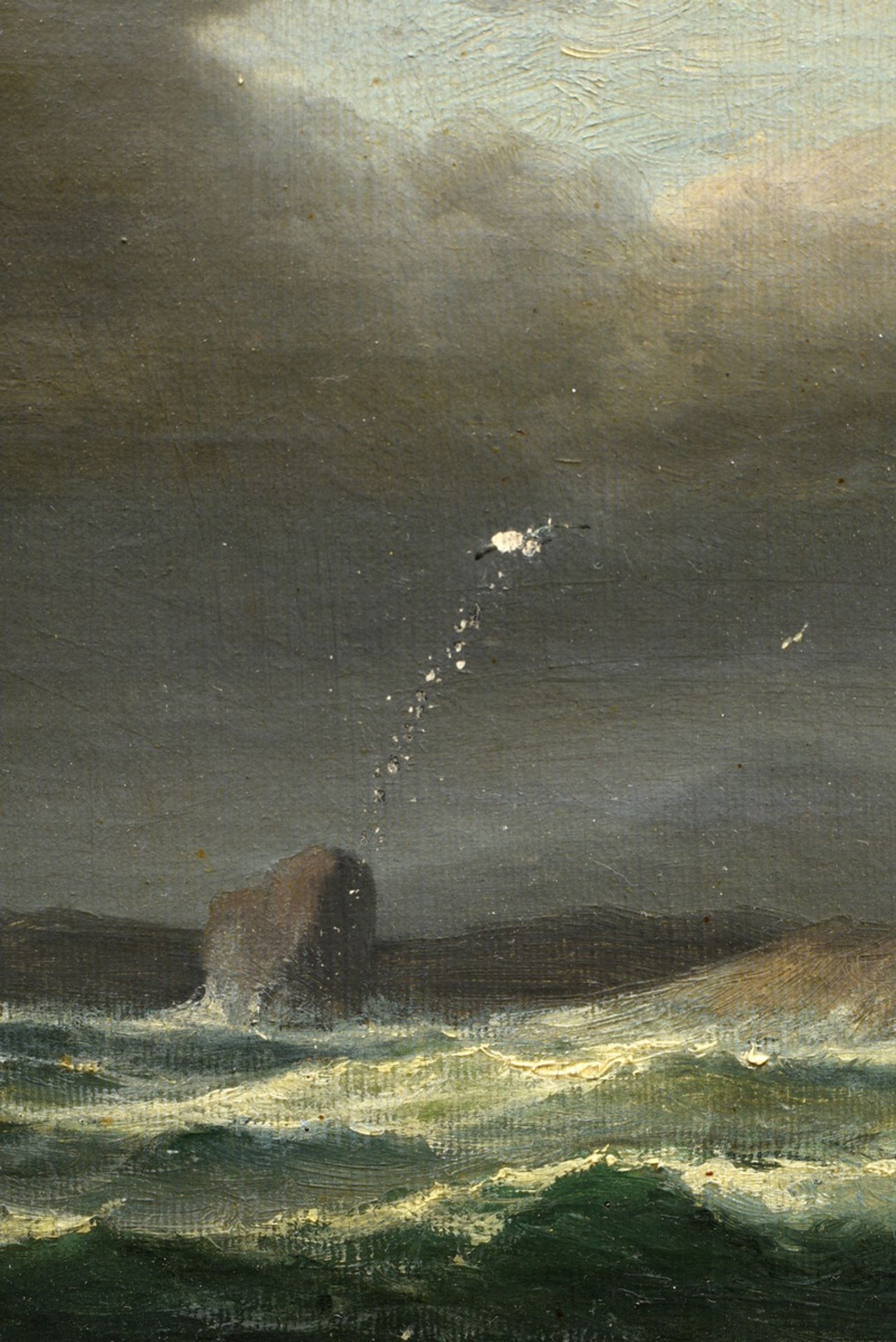 Hünten, Franz Johann Wilhelm (1822-1887) "Segelschiffe vor Küste" 1877, Öl/Leinwand, u.r. sign./dat - Bild 4 aus 8