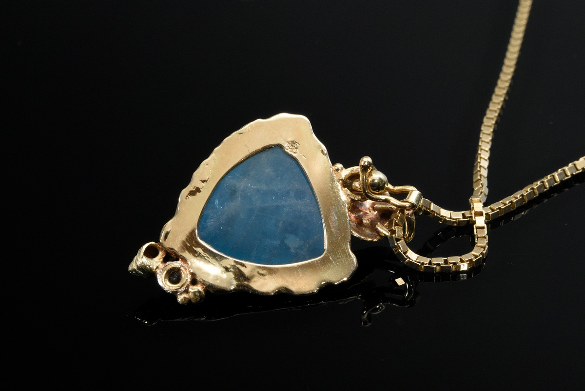 Maritime yellow gold 585 pendant clip (5,9g, l. 3,5cm) with aquamarine and diamond (ca.0.3ct/VSI/W) - Image 3 of 3