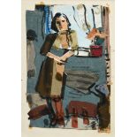 Hartmann, Erich (1886-1974) „Frau am Fenster“, Collage/Aquarell, verso Nachlassstempel und -signatu