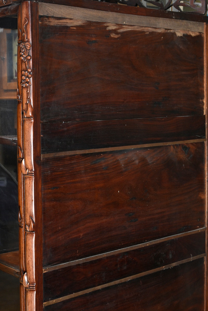 Chinese display case with carved "faux bamboo and grapes" body, openwork crown, Hongmu rosewood, 3  - Image 9 of 9