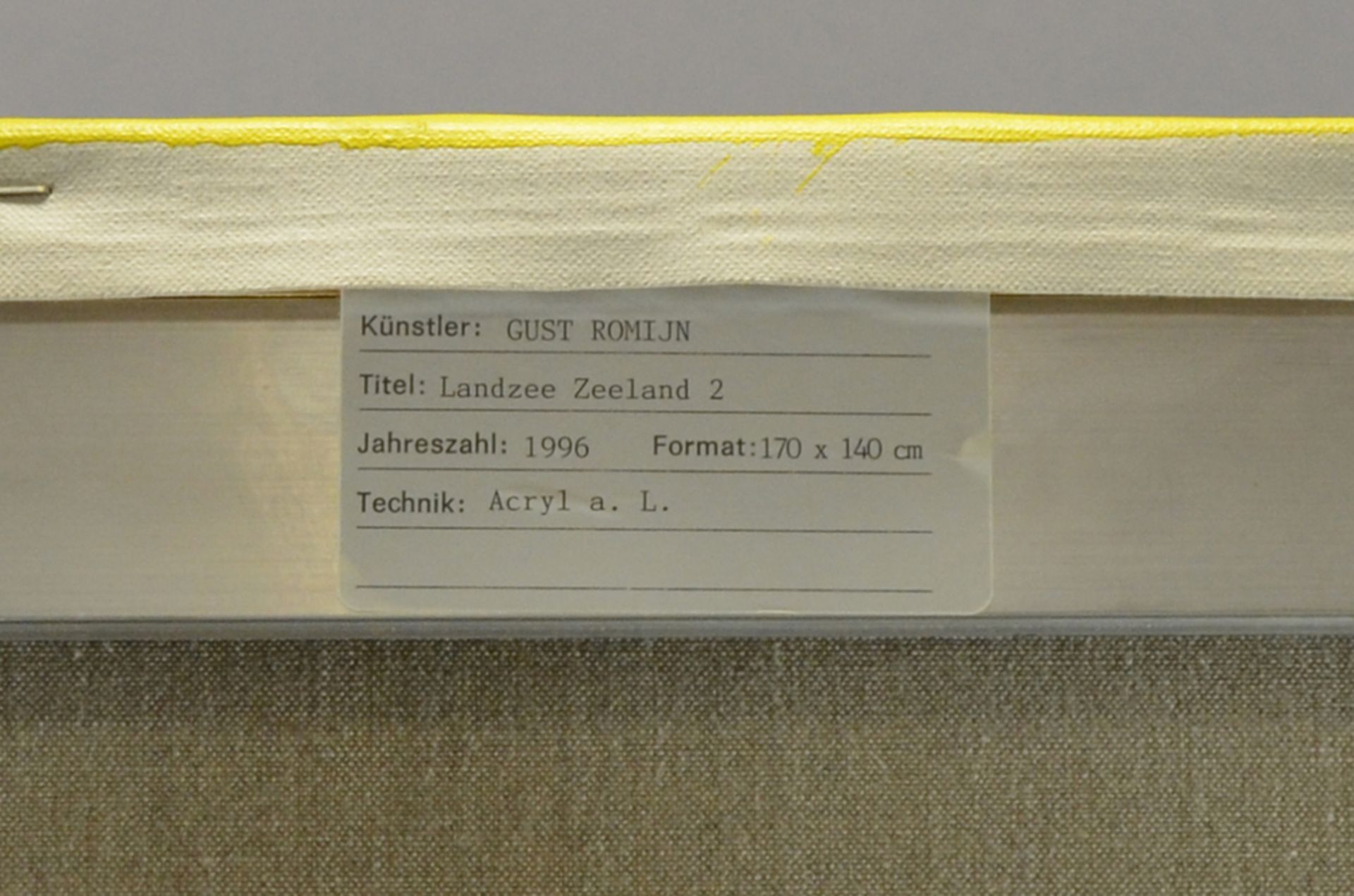 Romijn, Gust (1922-2010) "Landzee - Zeeland", acrylic/canvas, 1996, 170x120cm, canvas dented in two - Image 3 of 3