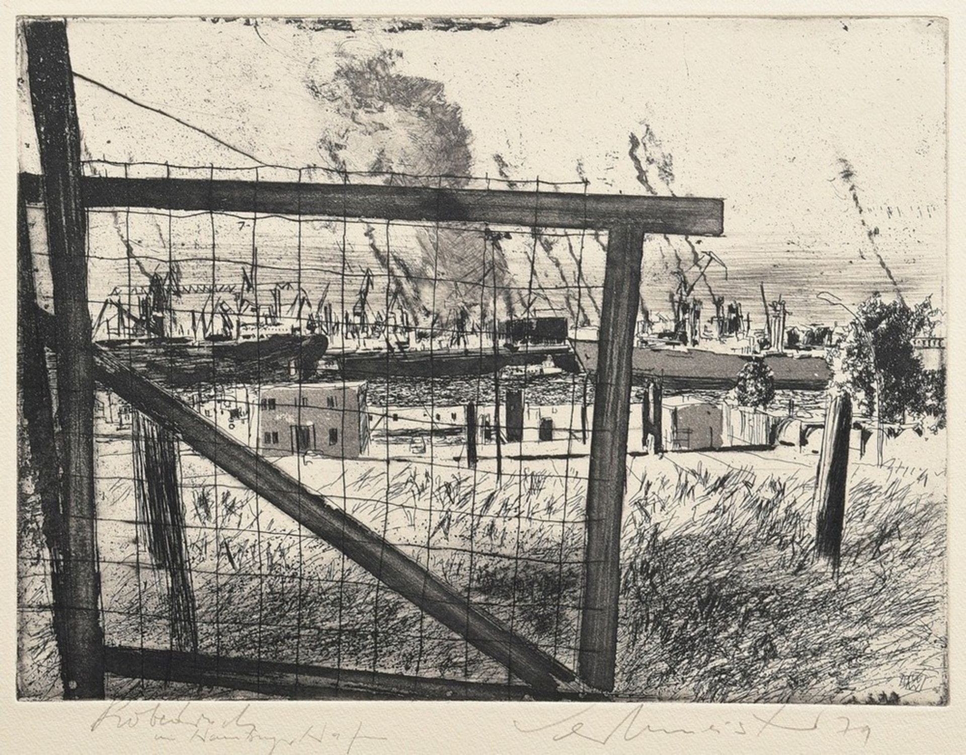 2 Werkmeister, Wolfgang (*1941) "Moorwiese" 1974 and "Hamburger Hafen" 1979, etchings, proofs, b. s - Image 4 of 7