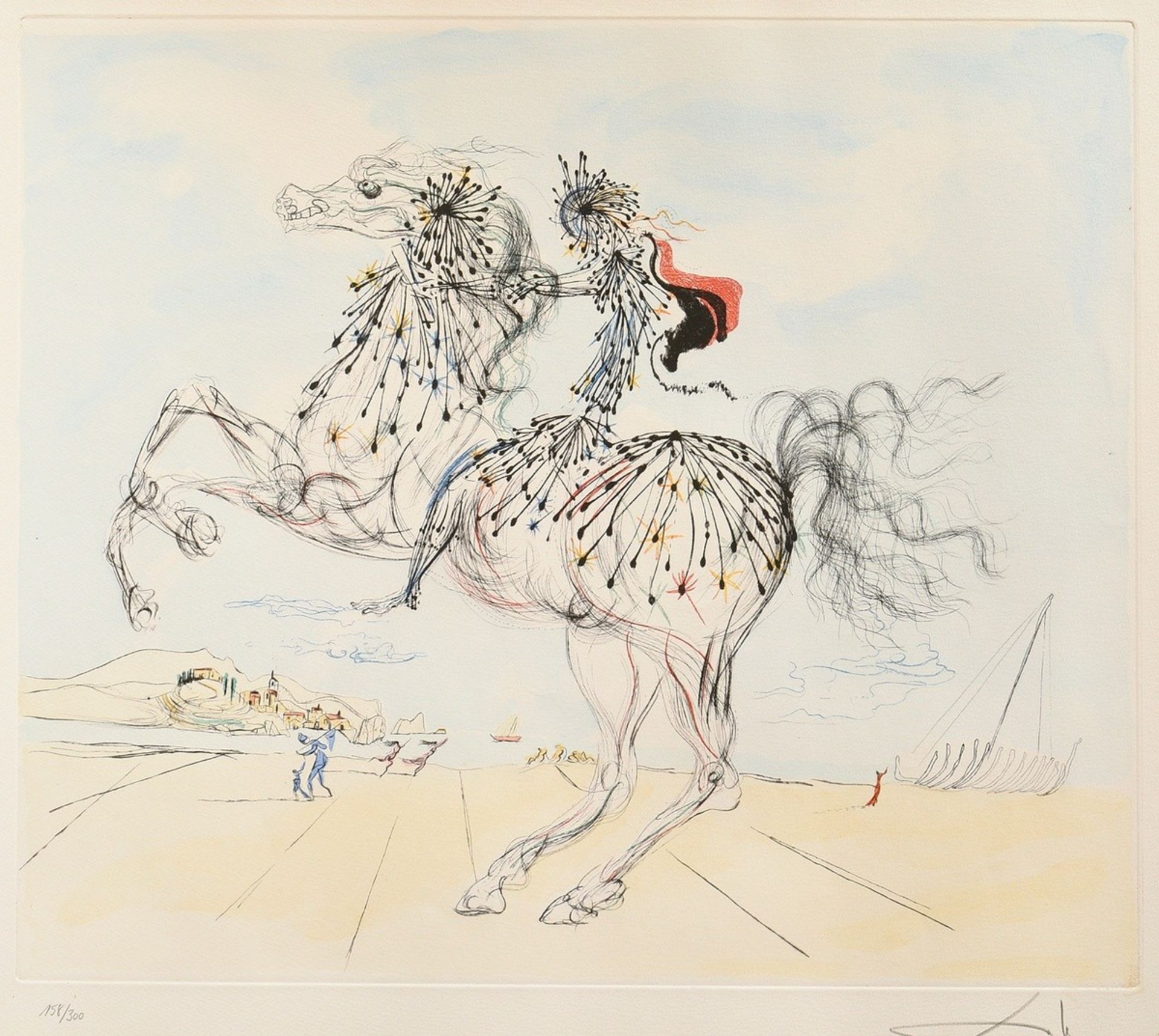 Dalí, Salvador (1904-1989) "La Chevauchée", Farbradierung, 158/300, u. sign./num., PM 49,7x59cm, BM