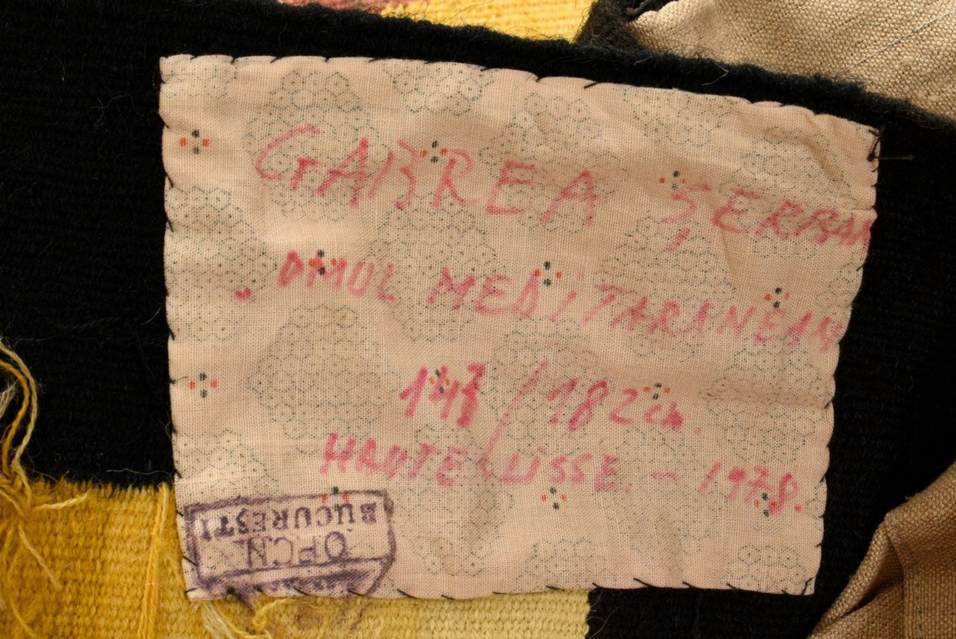 Gabrea, Serban (*1940) tapestry "Omul Maditaranean" (19)78, wool, u.r. monogr./dat., verso titled,  - Image 7 of 7