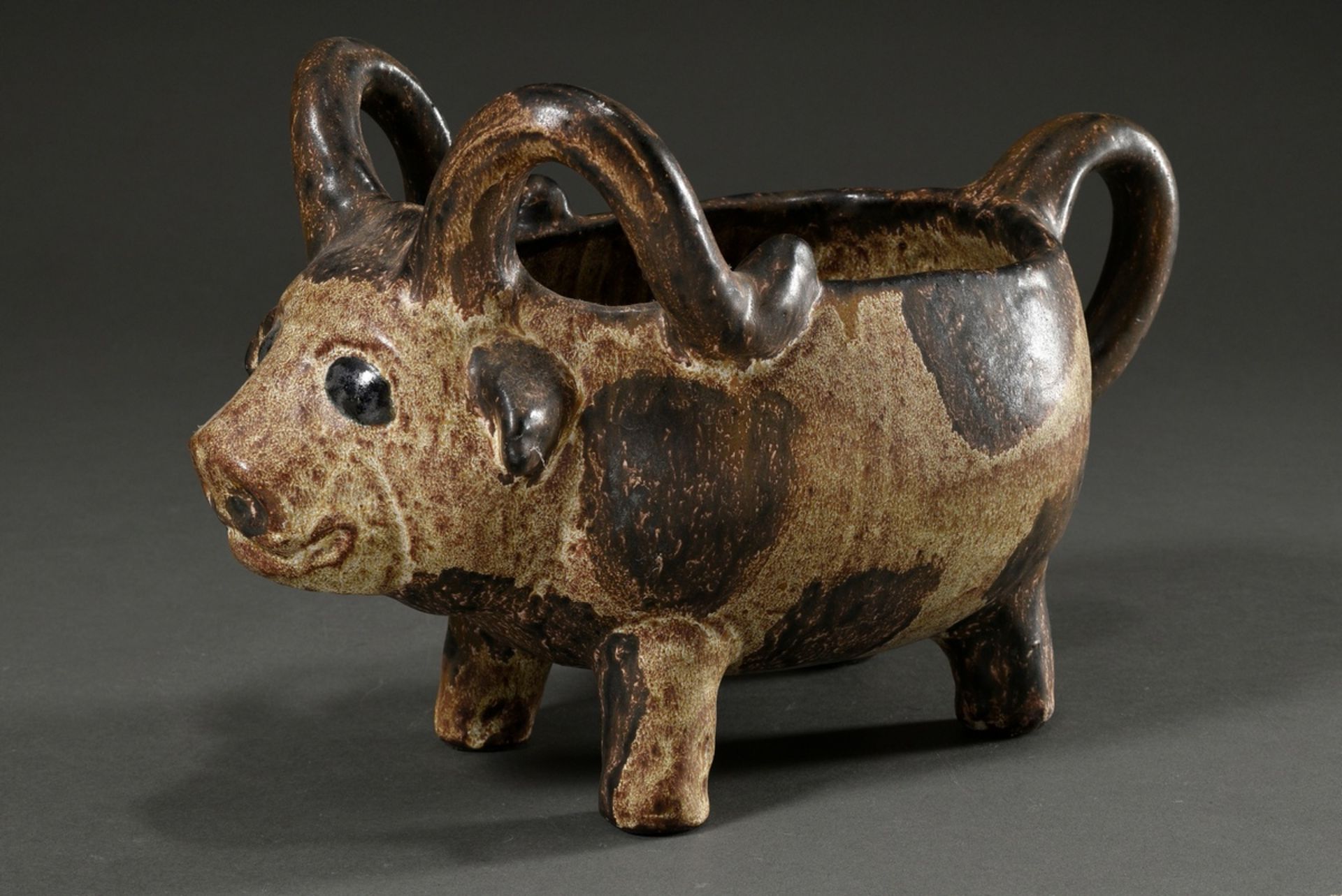 Maetzel, Monika (1917-2010) studio ceramics vessel in animal form "bull", ceramic white/brown glaze