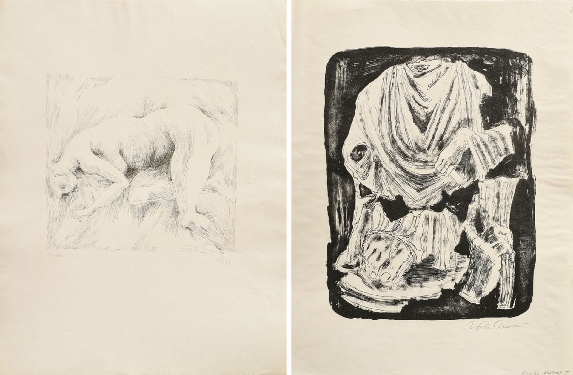 2 Querner, Ursula (1921-1969) "Fragmente einer römischen Statue" und "Liegender Akt" 1963, Lithogra