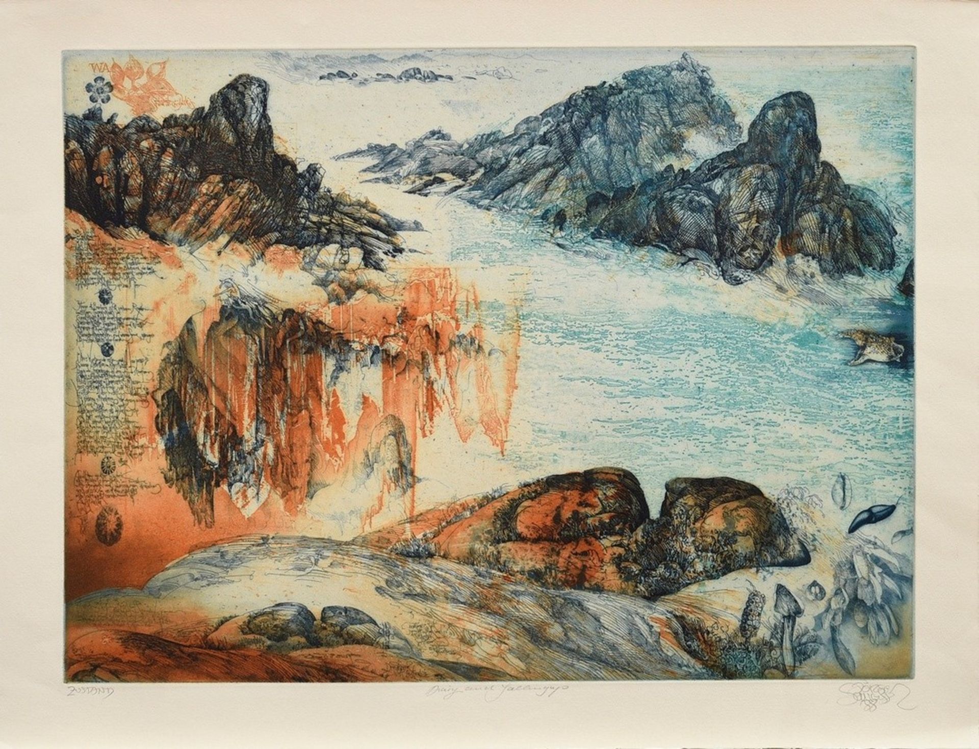 Schmeisser, Jörg (1942-2012) "Diary and Yallingup" 1988, color etching, condition print, b. sign./d