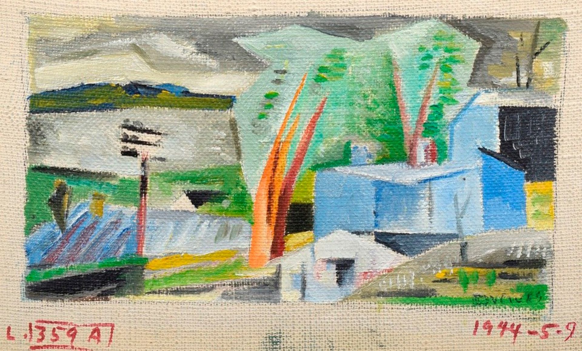 Drewes, Werner (1899-1985) "Landscape with a House" 1944, oil/crayon/canvas, sign./dat. b.r., inscr