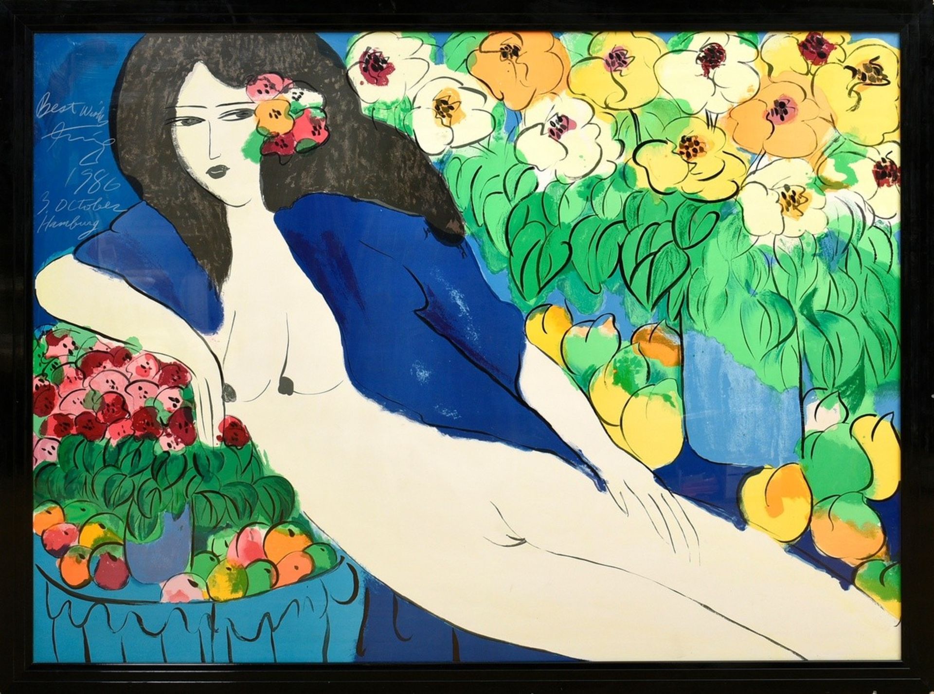 Ting, Walasse (1929-2010) "Nude with Flowers" c. 1985, color lithograph, t.l. sign./dat./inscr., ou