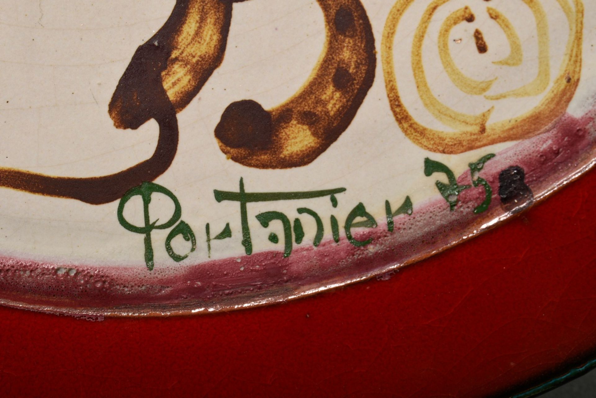 Large studio ceramic plate by Gilbert Portanier, Vallauris, figural representation, signed Portanie - Image 4 of 4