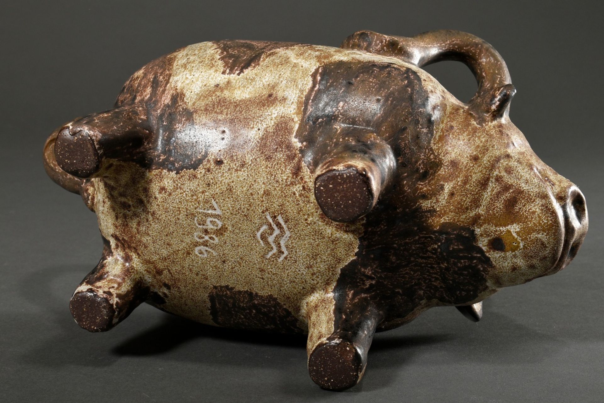 Maetzel, Monika (1917-2010) Studiokeramik Gefäß in Tierform "Stier", Keramik weiß/braun glasiert, i - Bild 6 aus 6