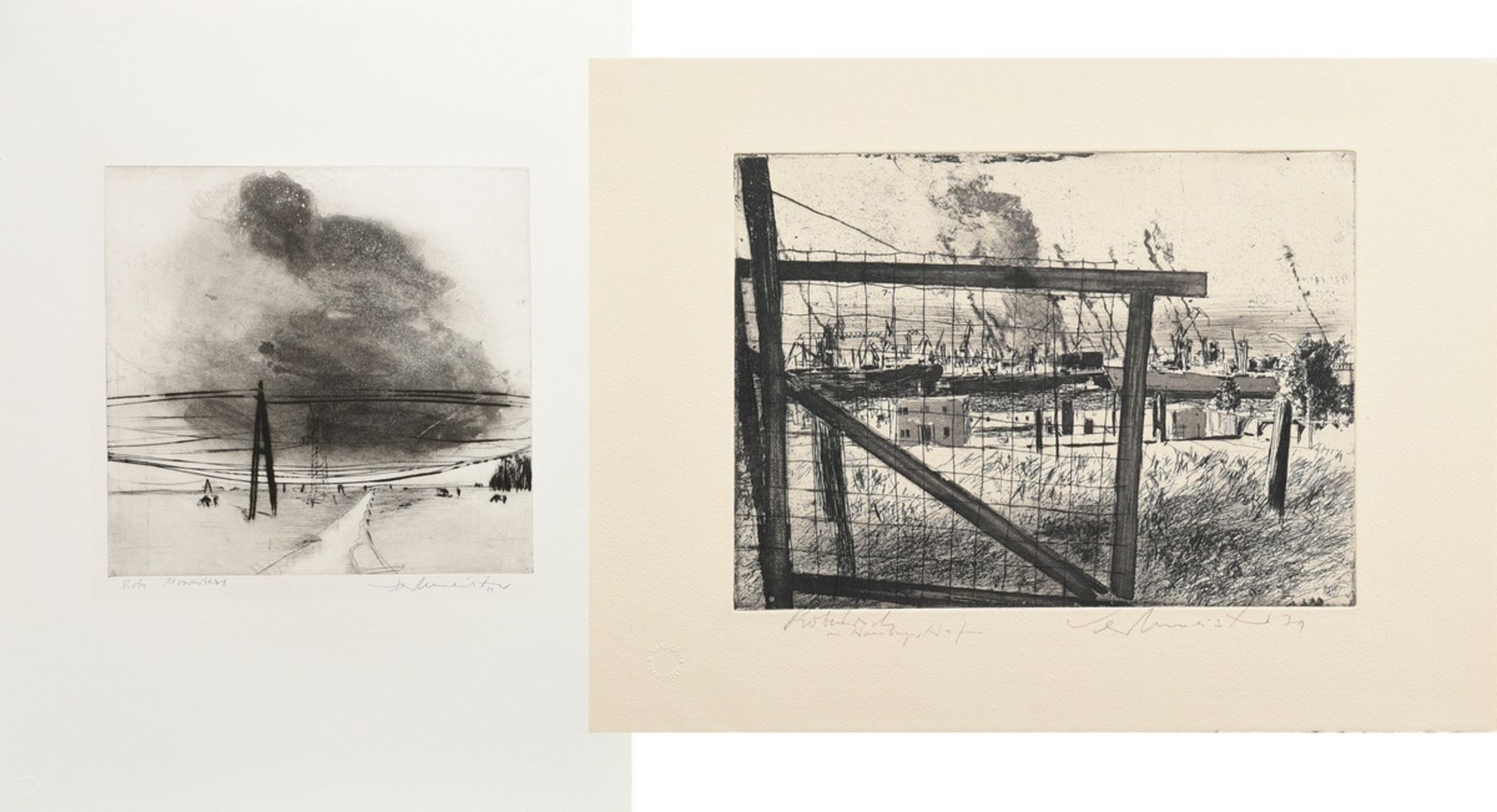 2 Werkmeister, Wolfgang (*1941) "Moorwiese" 1974 and "Hamburger Hafen" 1979, etchings, proofs, b. s