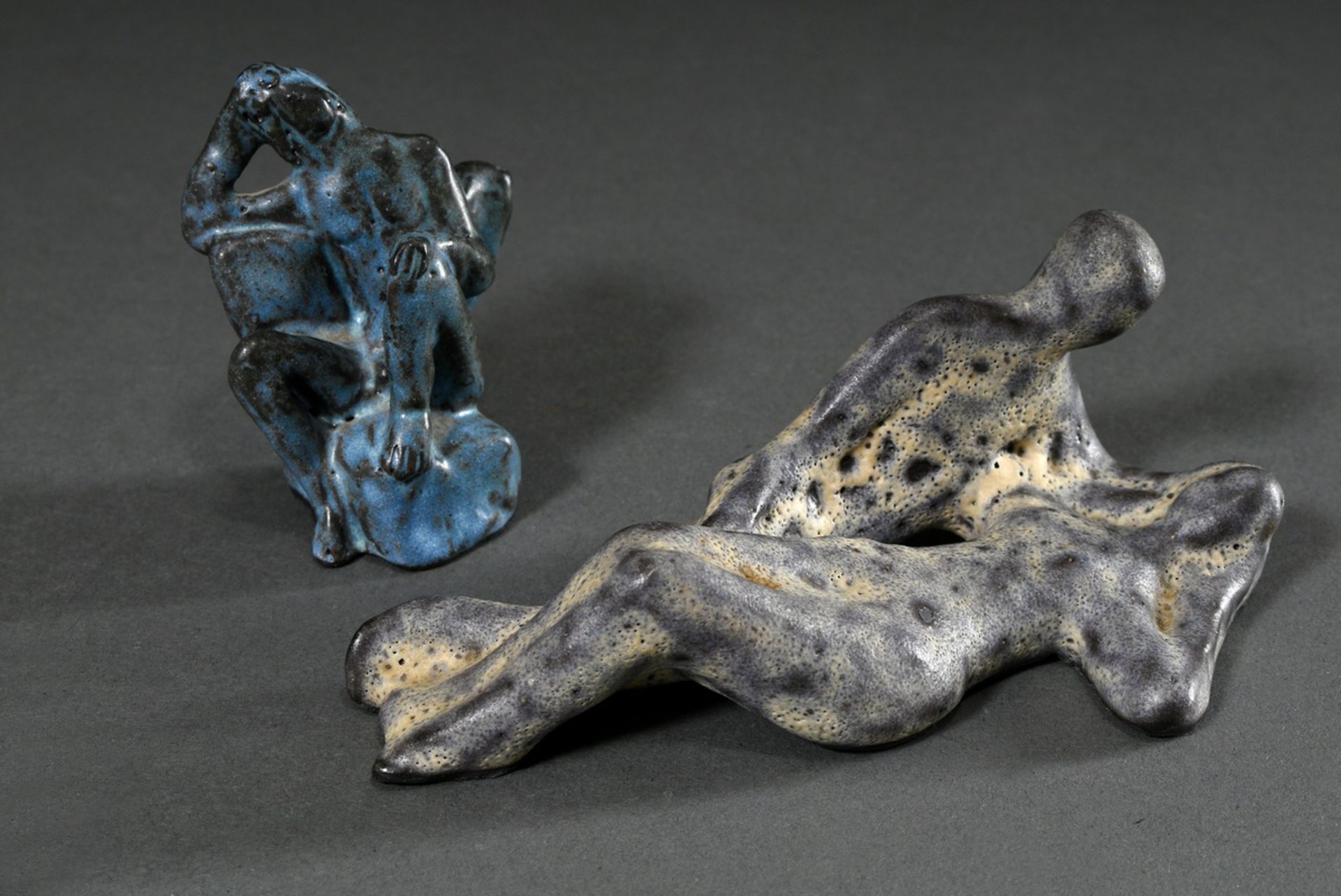 2 Various Maetzel, Monika (1917-2010) figures "Lying lovers" and "Male nude on chair", glazed ceram