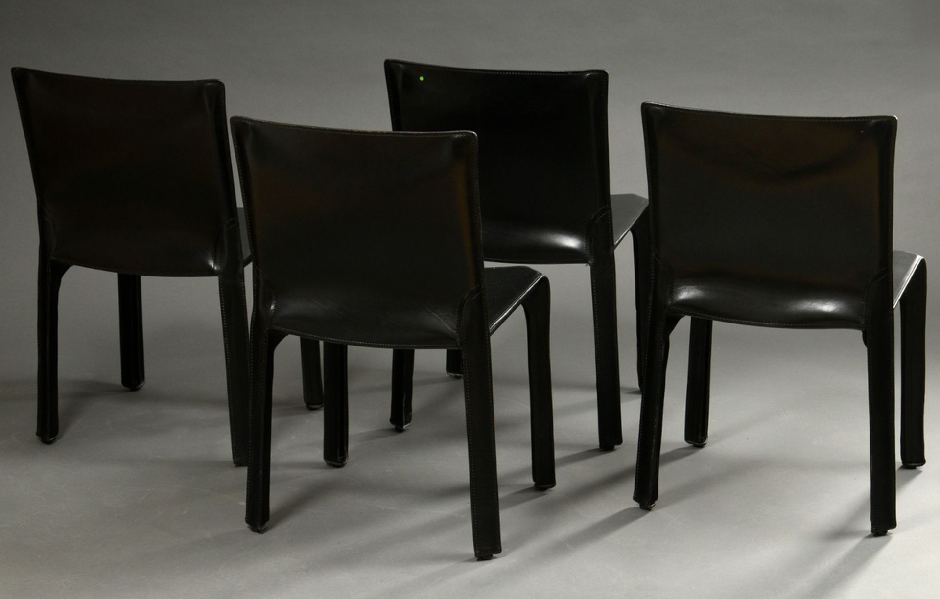 4 Cassina CAB 412 chairs, lacquered steel frame with black core leather upholstery, designed by Mar - Image 2 of 7