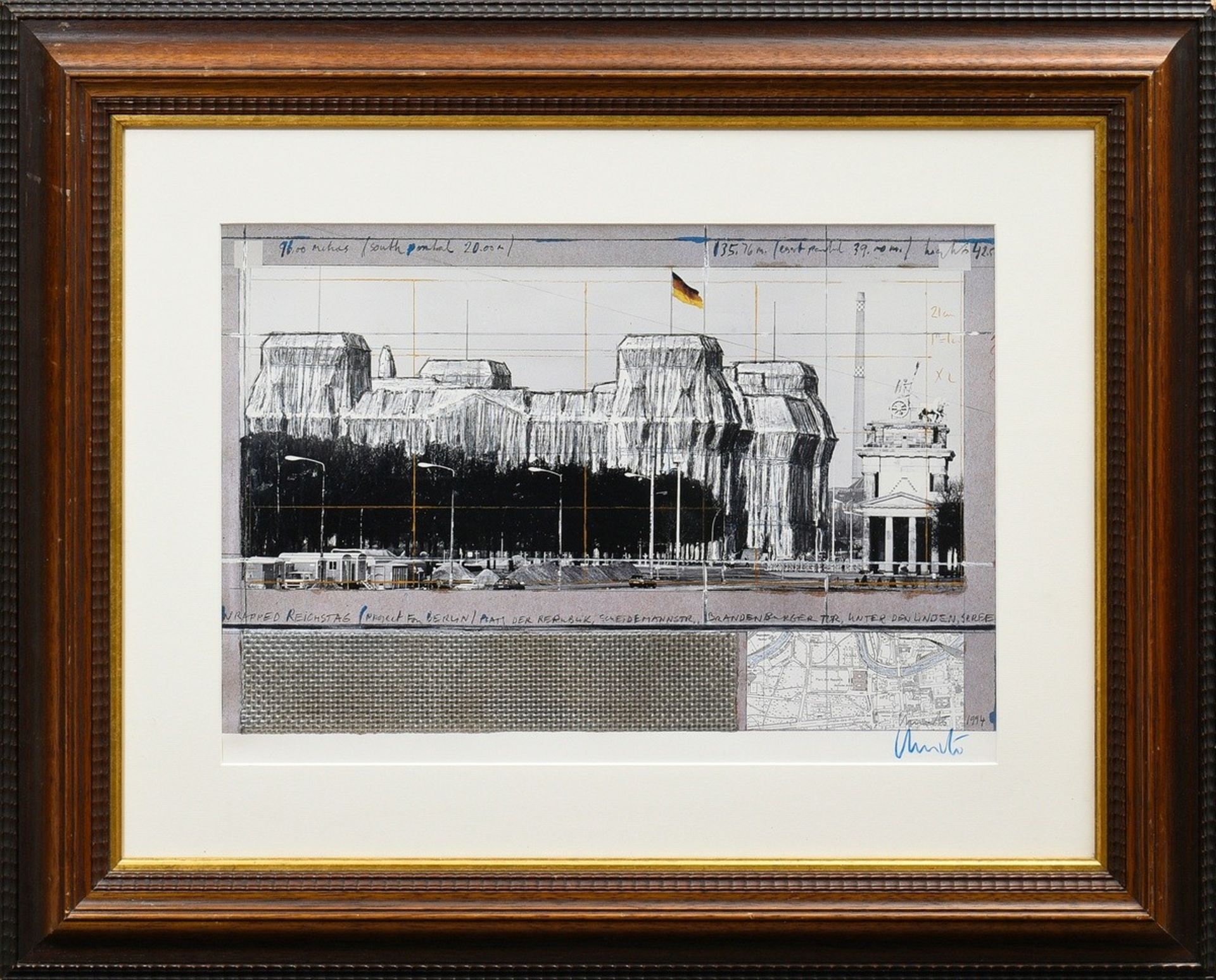 Christo (1935-2020) "Wrapped Reichstag" 1994, colour offset lithograph/collage, signed lower right, - Image 2 of 3