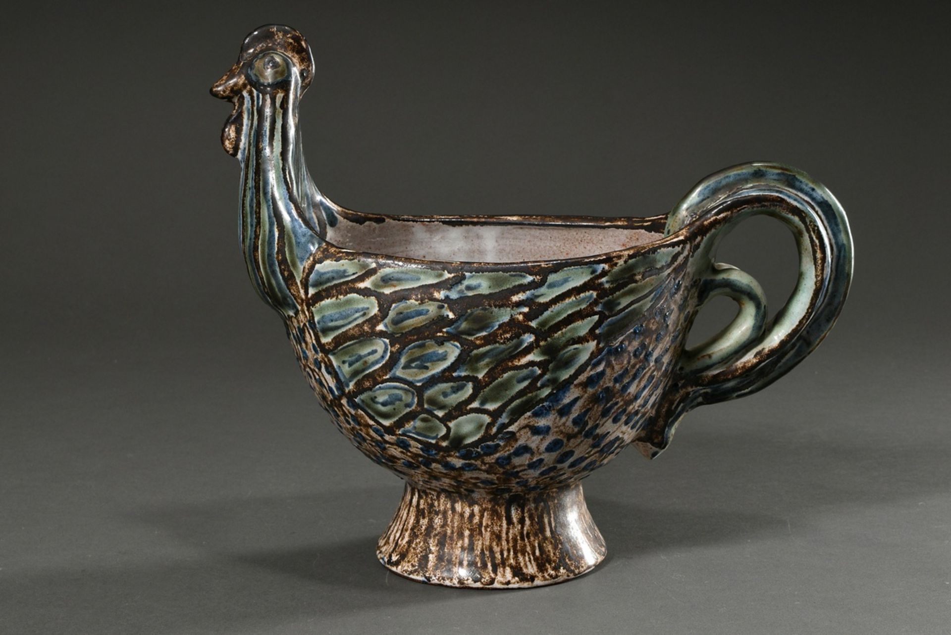 Maetzel, Monika (1917-2010) studio ceramic vessel in animal form "Chicken", ceramic white/green/blu - Image 2 of 6