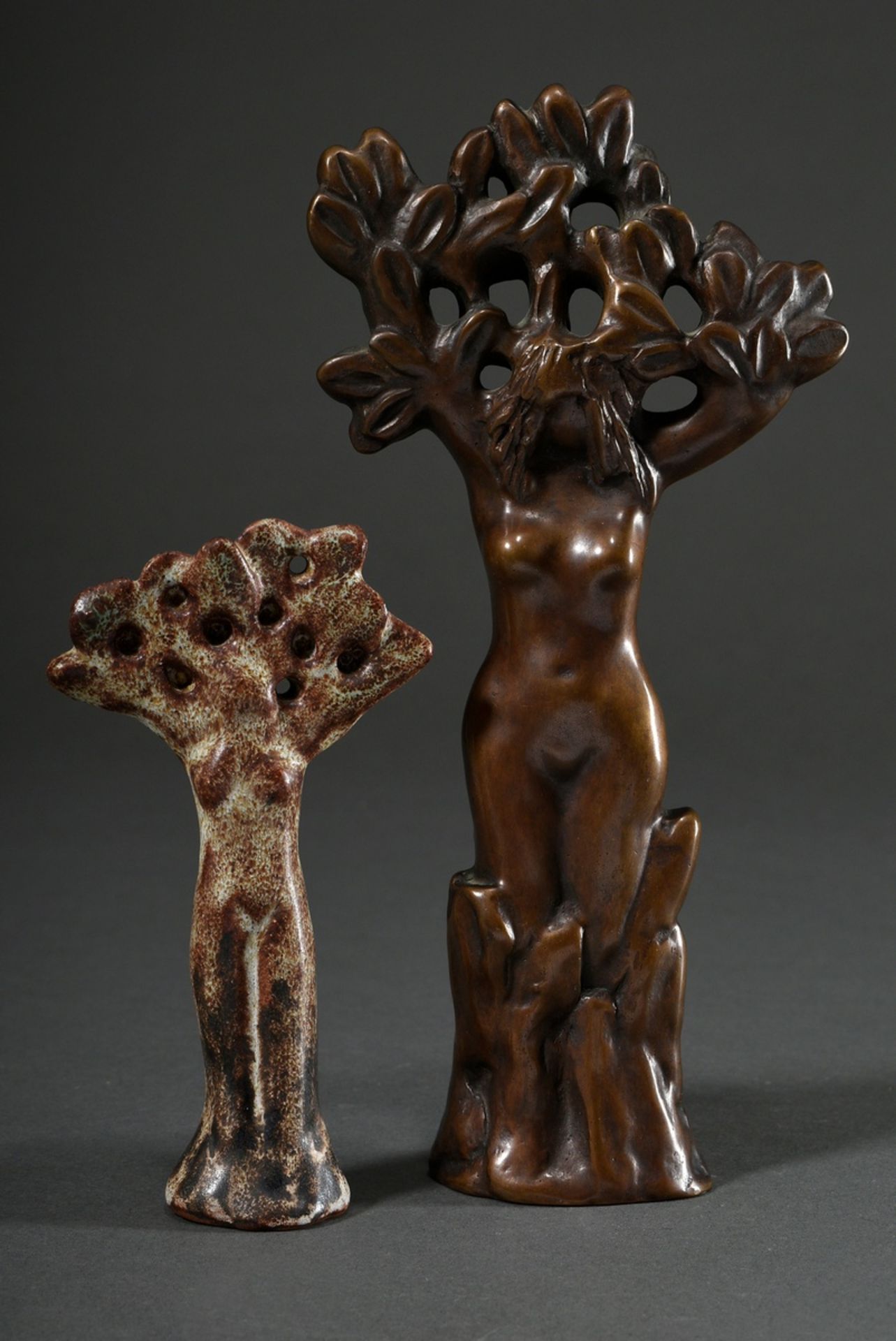 2 Various Maetzel, Monika (1917-2010) figures "Daphne", bronze patinated/ceramic glazed, in the bot