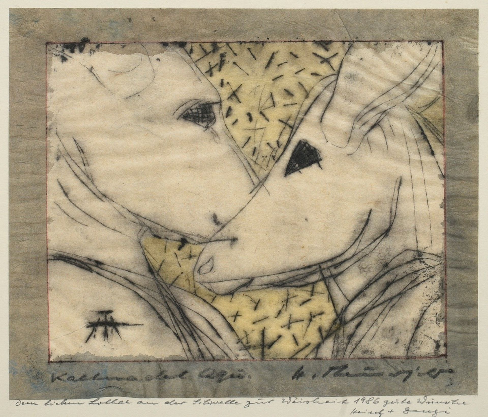 Theuerjahr, Heinz (1913-1991) "Paar Antilopen" um 1986, aquarellierte Radierung, u. sign./bez./gewi