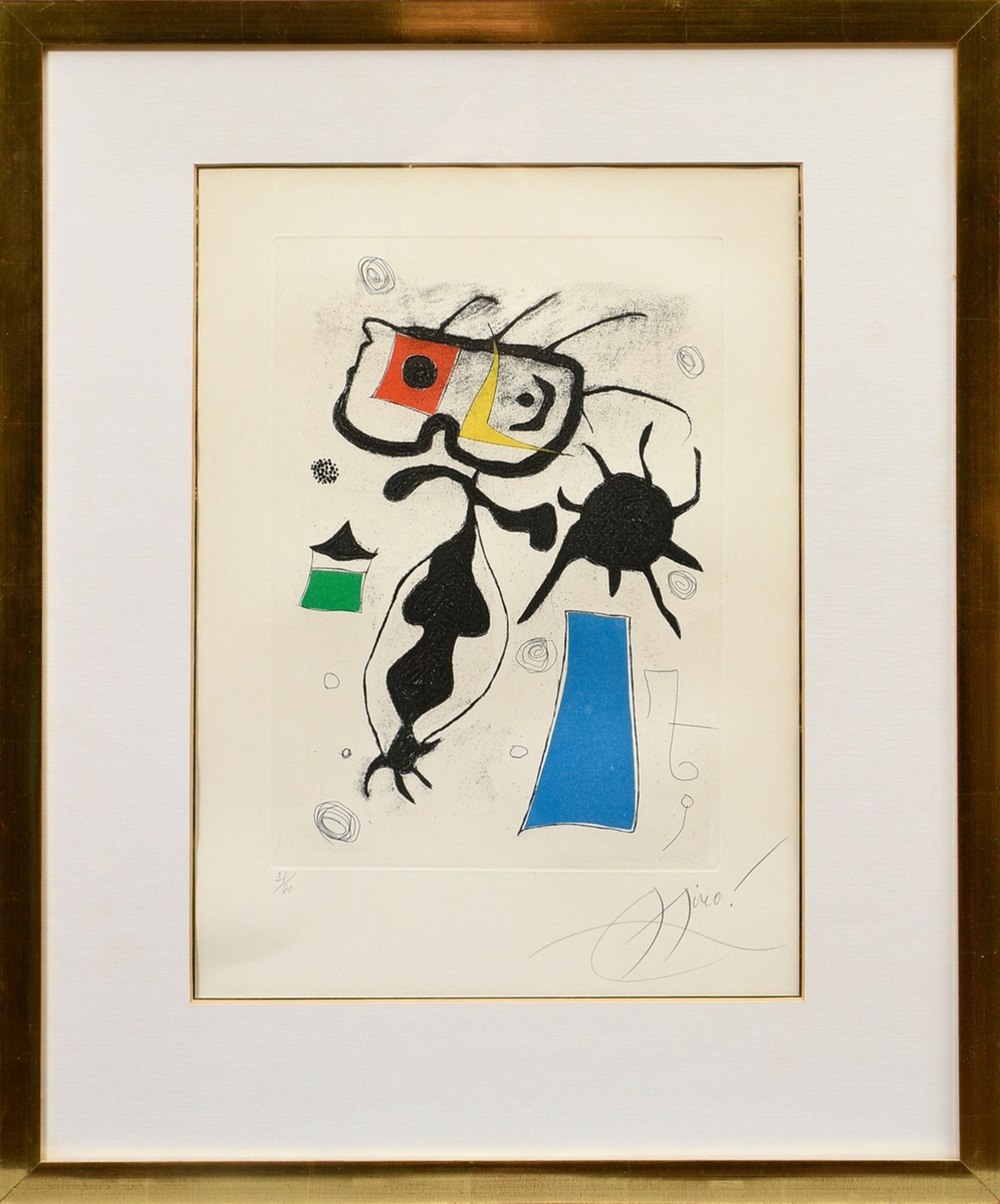 Miró, Joan (1893-1983) "Hommage a San Lazzaro", (plate 6) 1977, color etching 34/60, below num./sig - Image 2 of 3