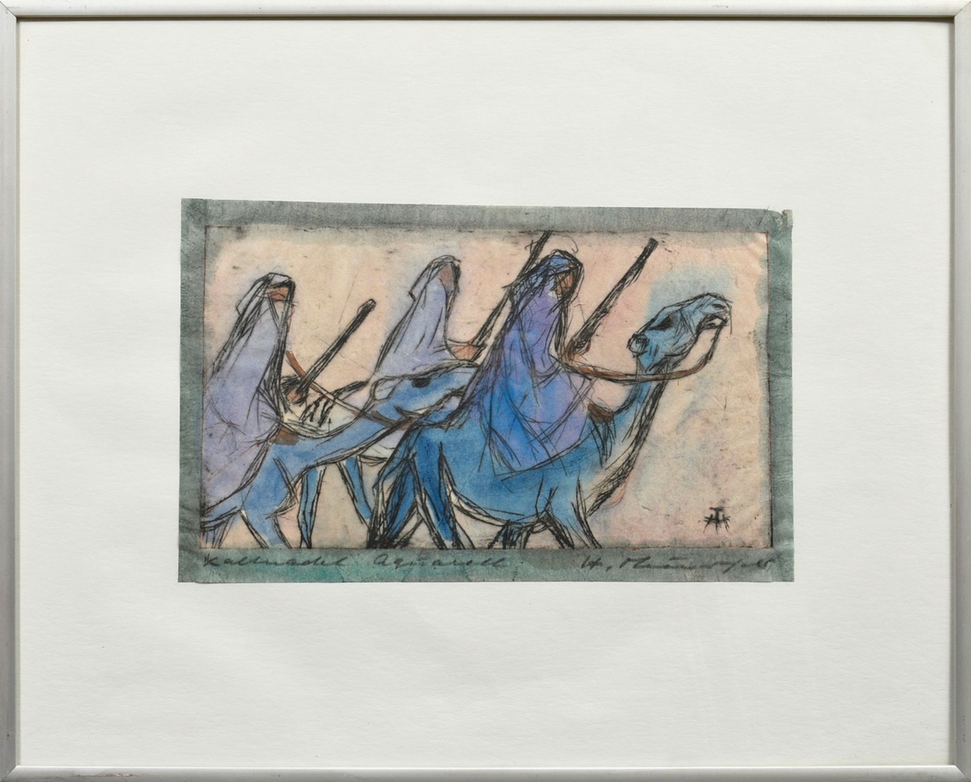 Theuerjahr, Heinz (1913-1991) "Berber auf Kamelen", aquarellierte Radierung, u. sign./bez., u.r. i. - Bild 2 aus 3