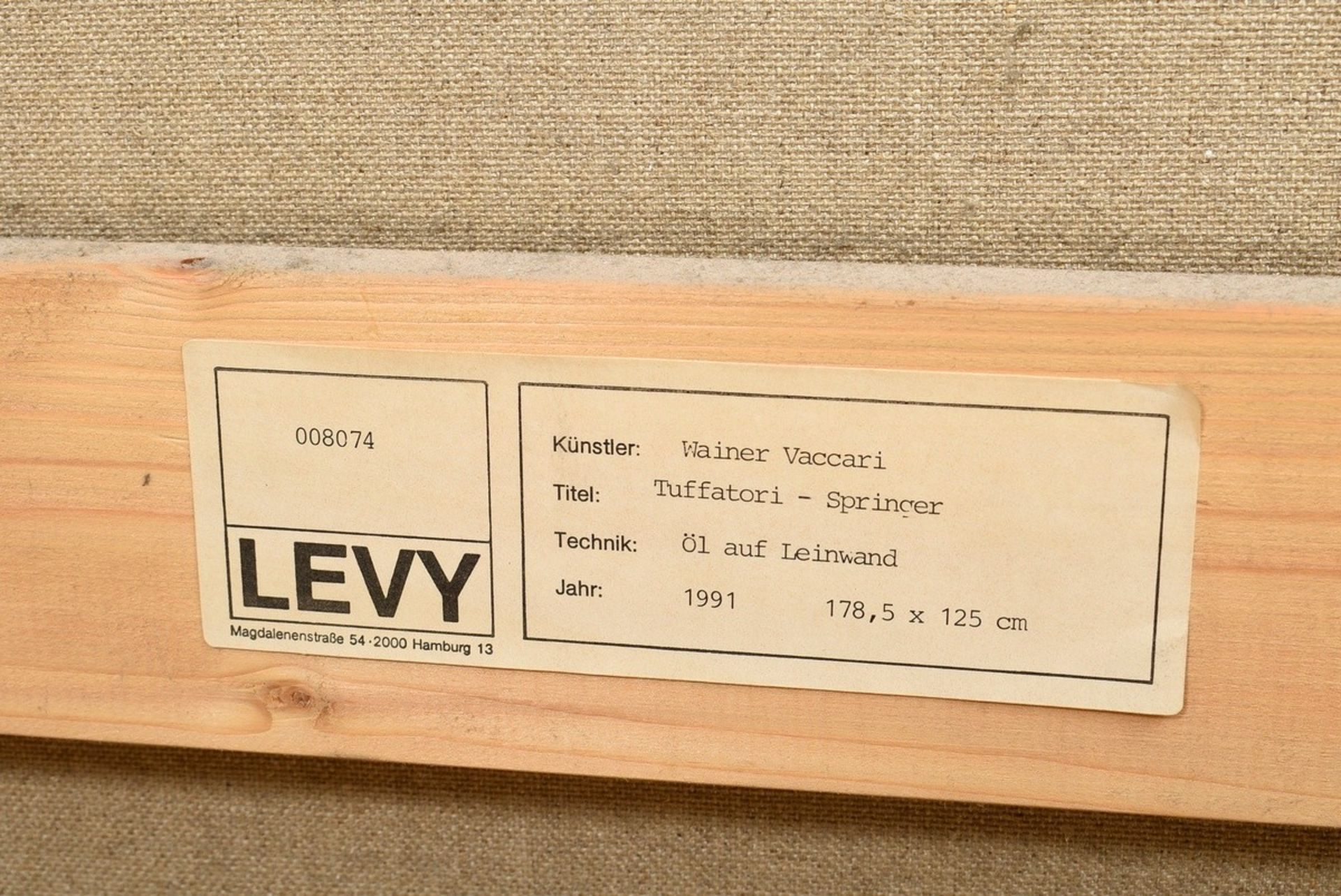 Vaccari, Wainer (*1949) "Due Tuffatori" 1991, Öl/Leinwand, verso sign./dat. und Klebeetikett "Galer - Bild 6 aus 6