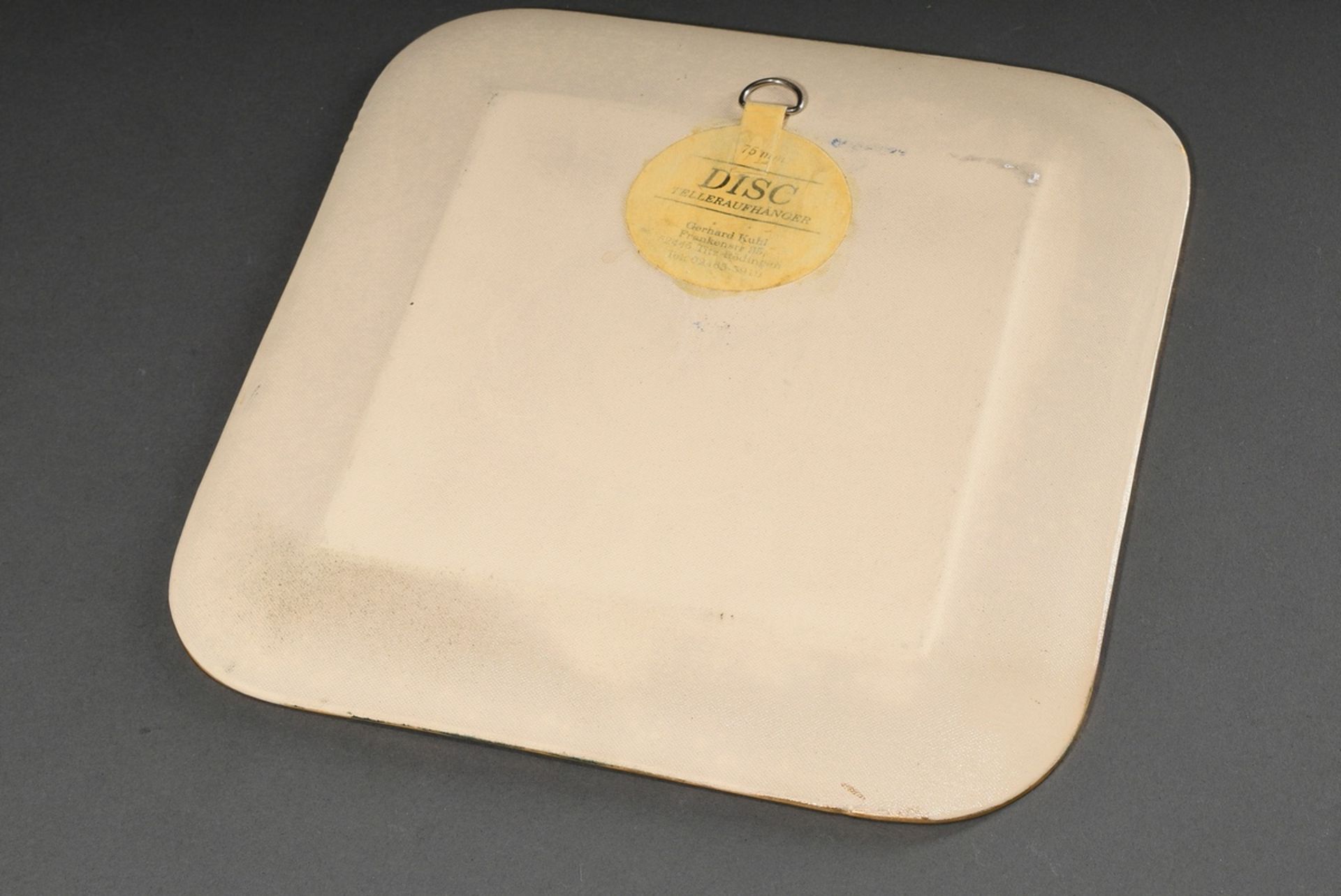 Large square studio ceramic plate by Gilbert Portanier, Vallauris, abstract image, partly gilt, sig - Image 3 of 4