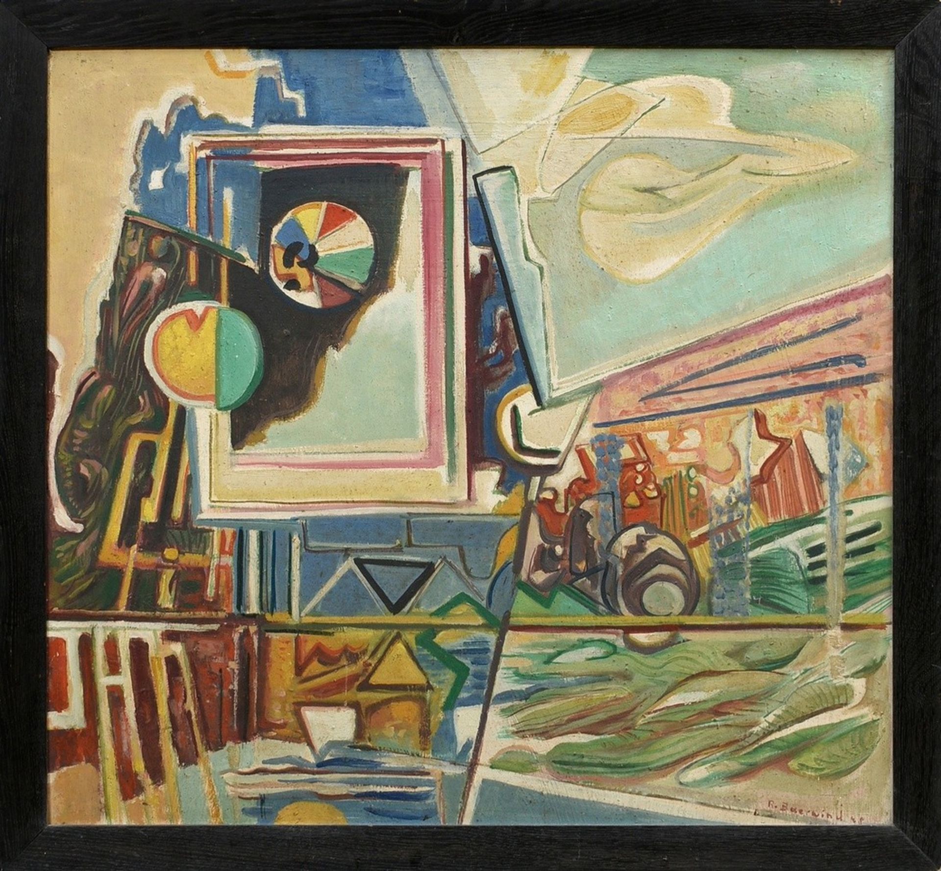 Baerwind, Rudolf (1910-1982) "Abstract Composition" 1948, oil/plate, lower right signed/date - Image 2 of 7