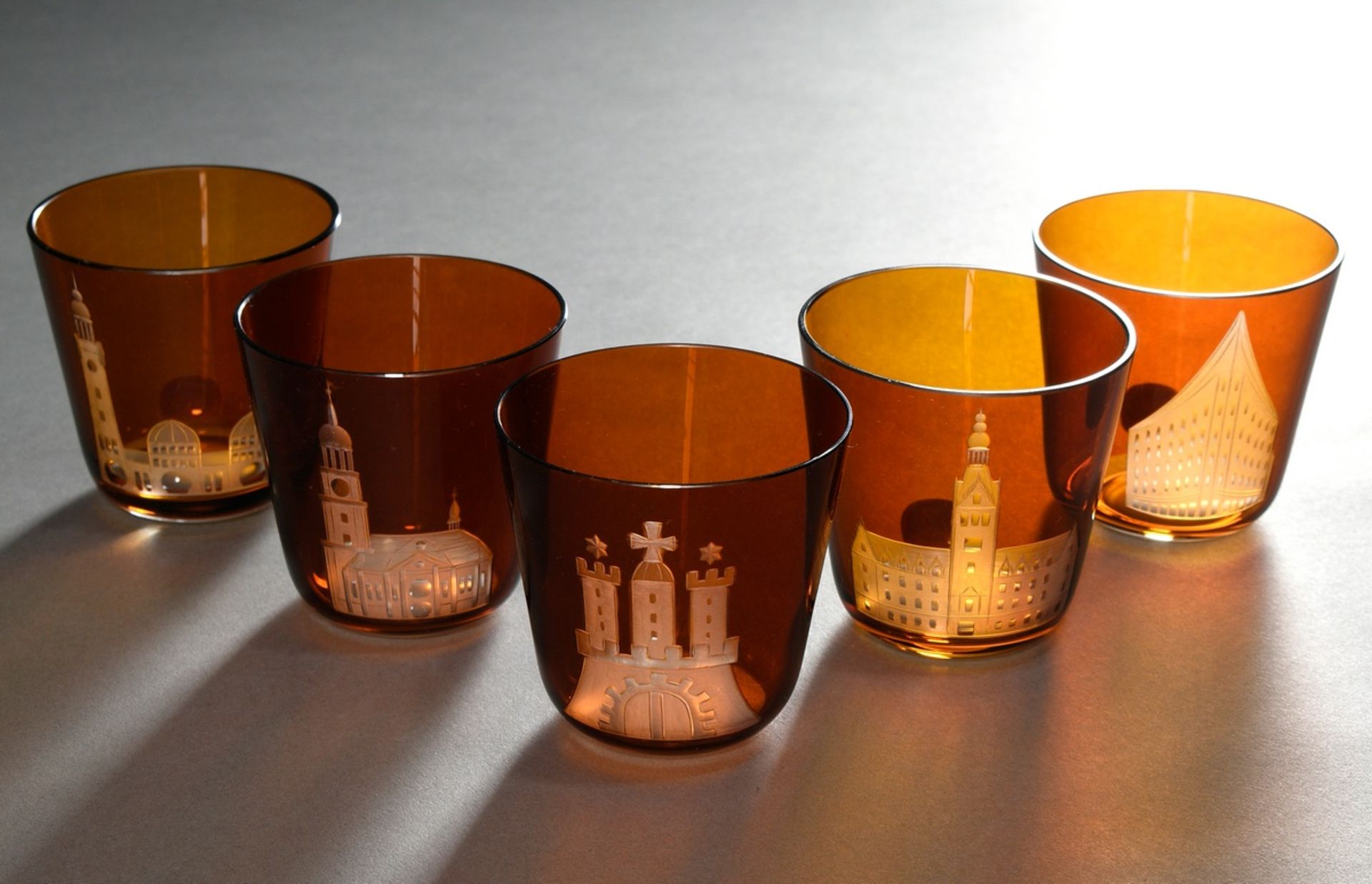 5 Rotter glasses with Hamburg motives, "St. Michaelis", "St. Pauli - Landungsbrücken", "Hamburger R - Image 2 of 3