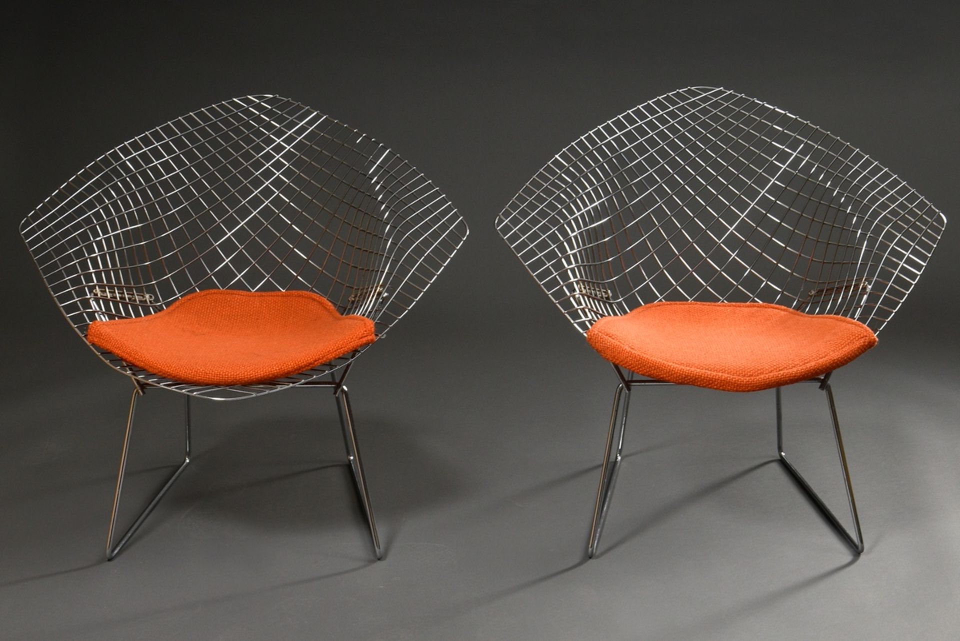 2 armchair "Diamond Chair", design: Harry Bertoia 1952 for Knoll International, chromed steel wire  - Image 2 of 7