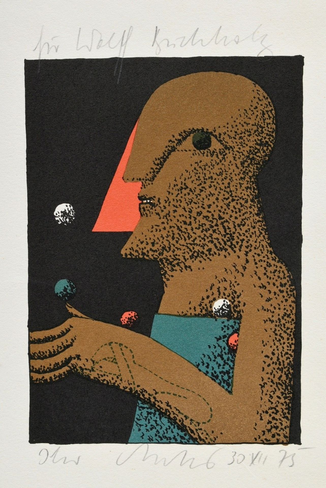 Antes, Horst (*1936) "Figur" 1975, Farblithographie, u. sign./dat., o. gewidmet ("für Wolff Buchhol