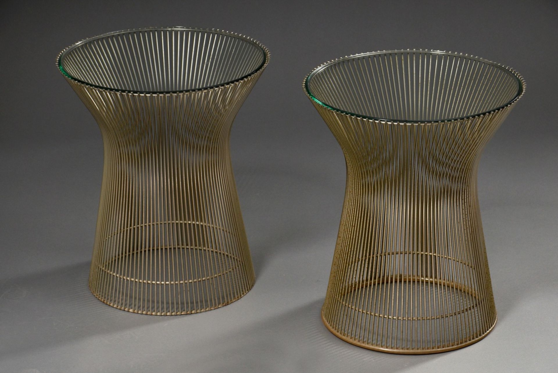 2 Beistelltische "Modell 3710", Entw.: Warren Platner 1966 für Knoll International, Stahlrohr mit G