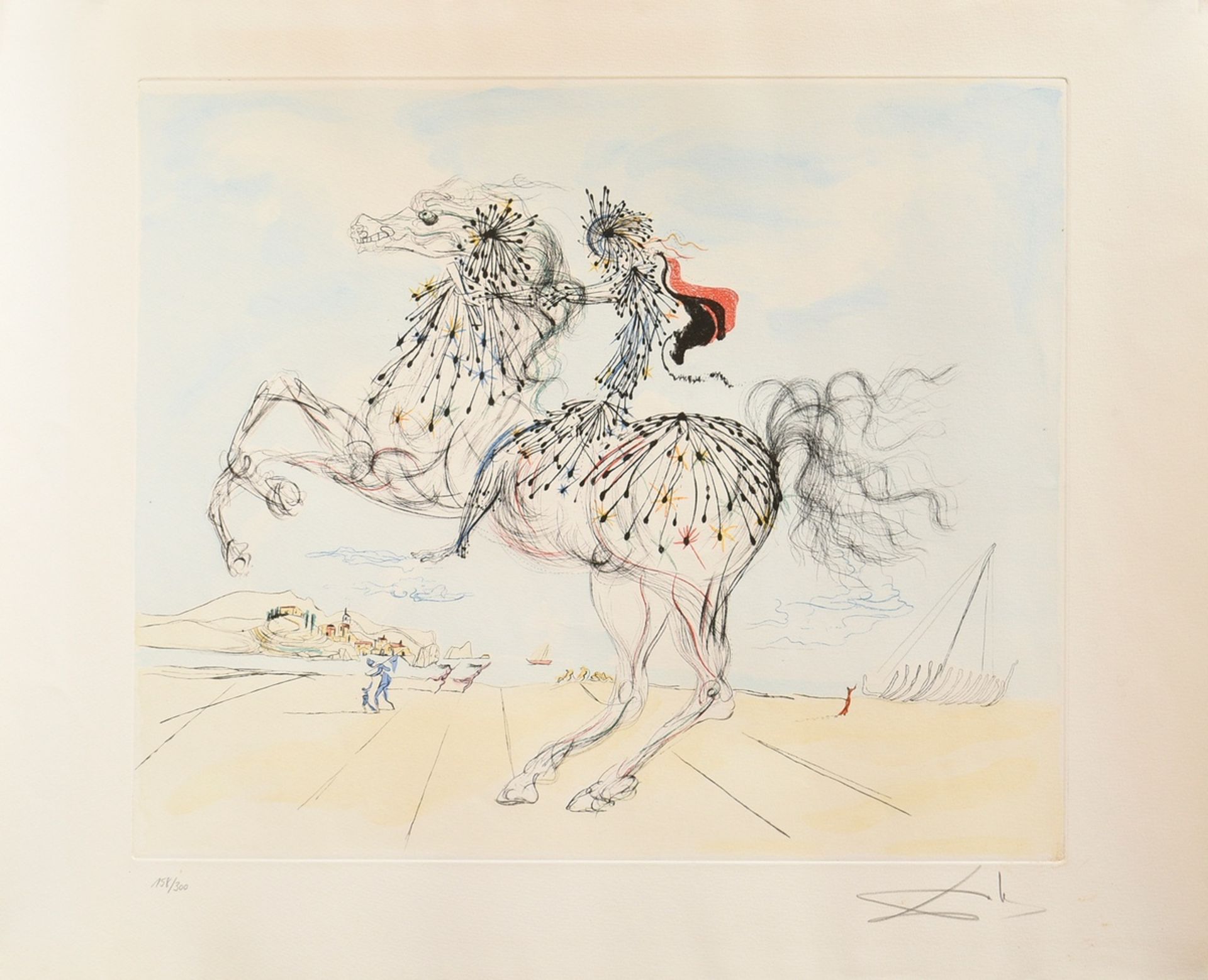 Dalí, Salvador (1904-1989) "La Chevauchée", color etching, 158/300, u. sign./num., PM 49,7x59cm, SM - Image 2 of 3