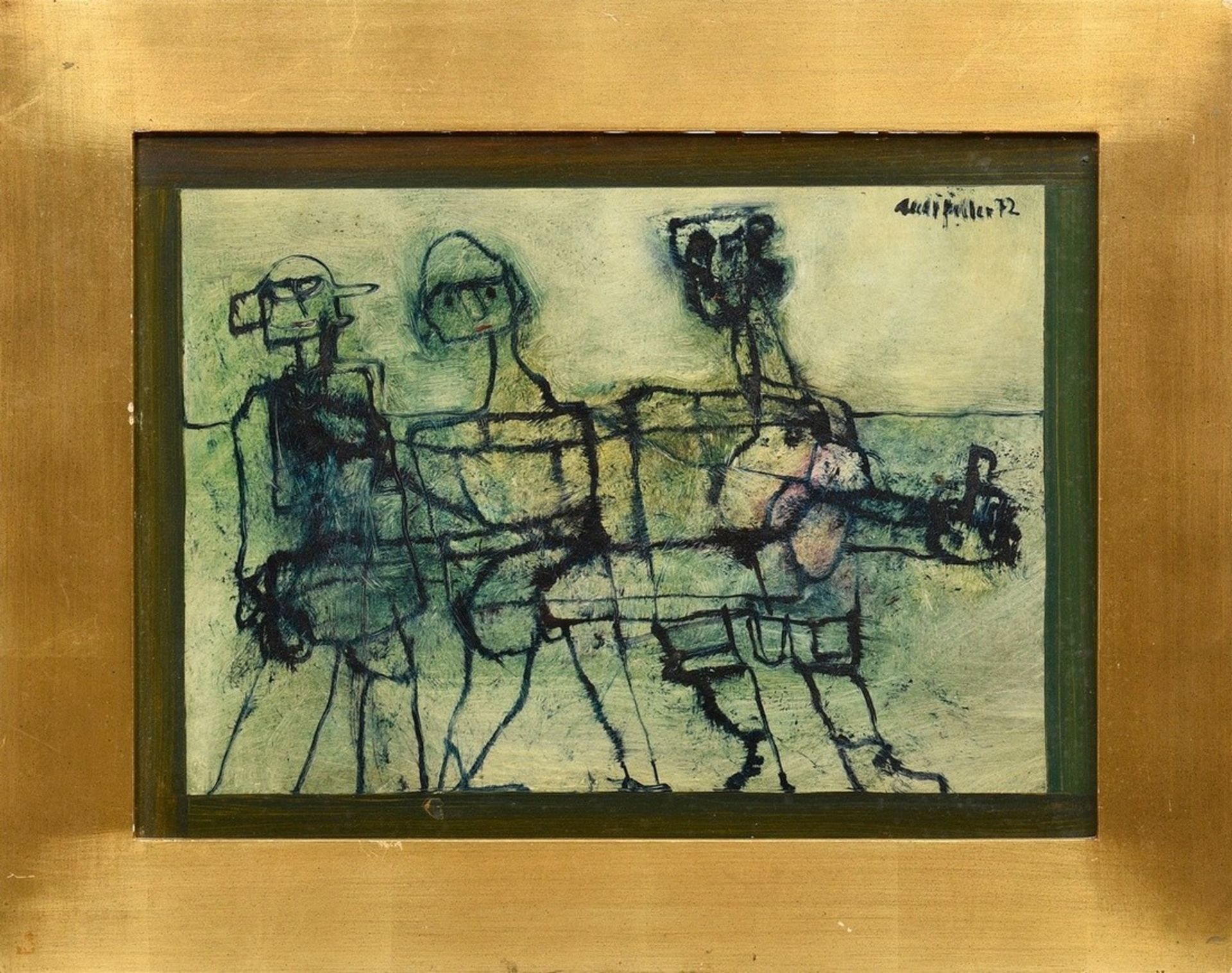 Fiedler, Arnold (1900-1985) "Three Figures in Green" 1972, oil/plate, upper right signed/date, 45x6 - Image 2 of 4