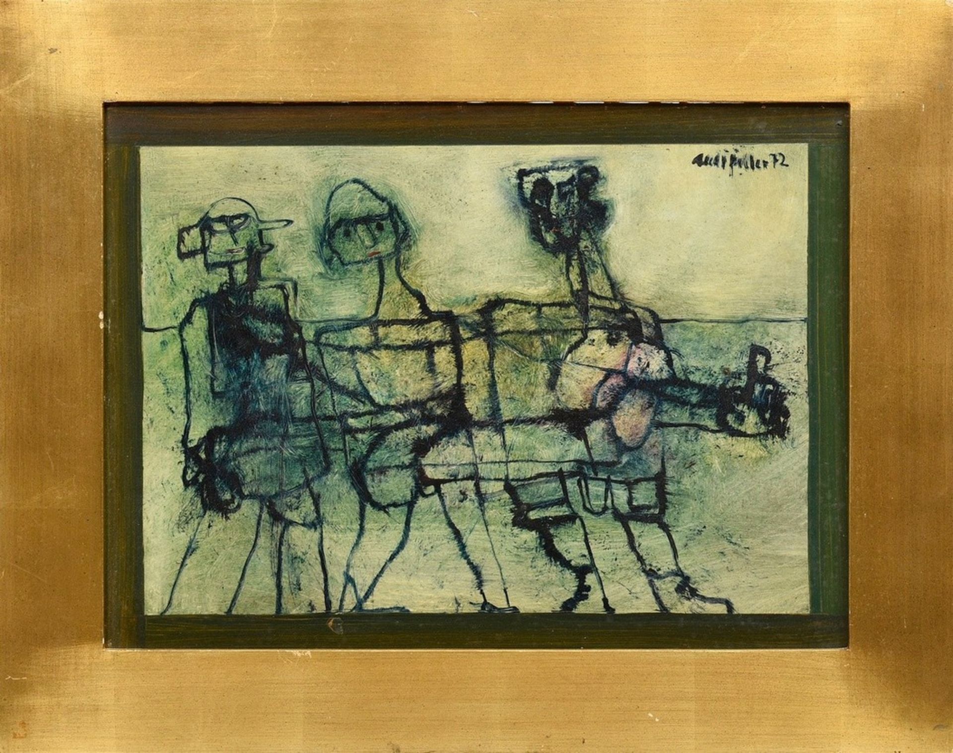 Fiedler, Arnold (1900-1985) "Drei Figuren in Grün" 1972, Öl/Platte, o.r. sign./dat., 45x61cm (m.R.  - Bild 2 aus 4