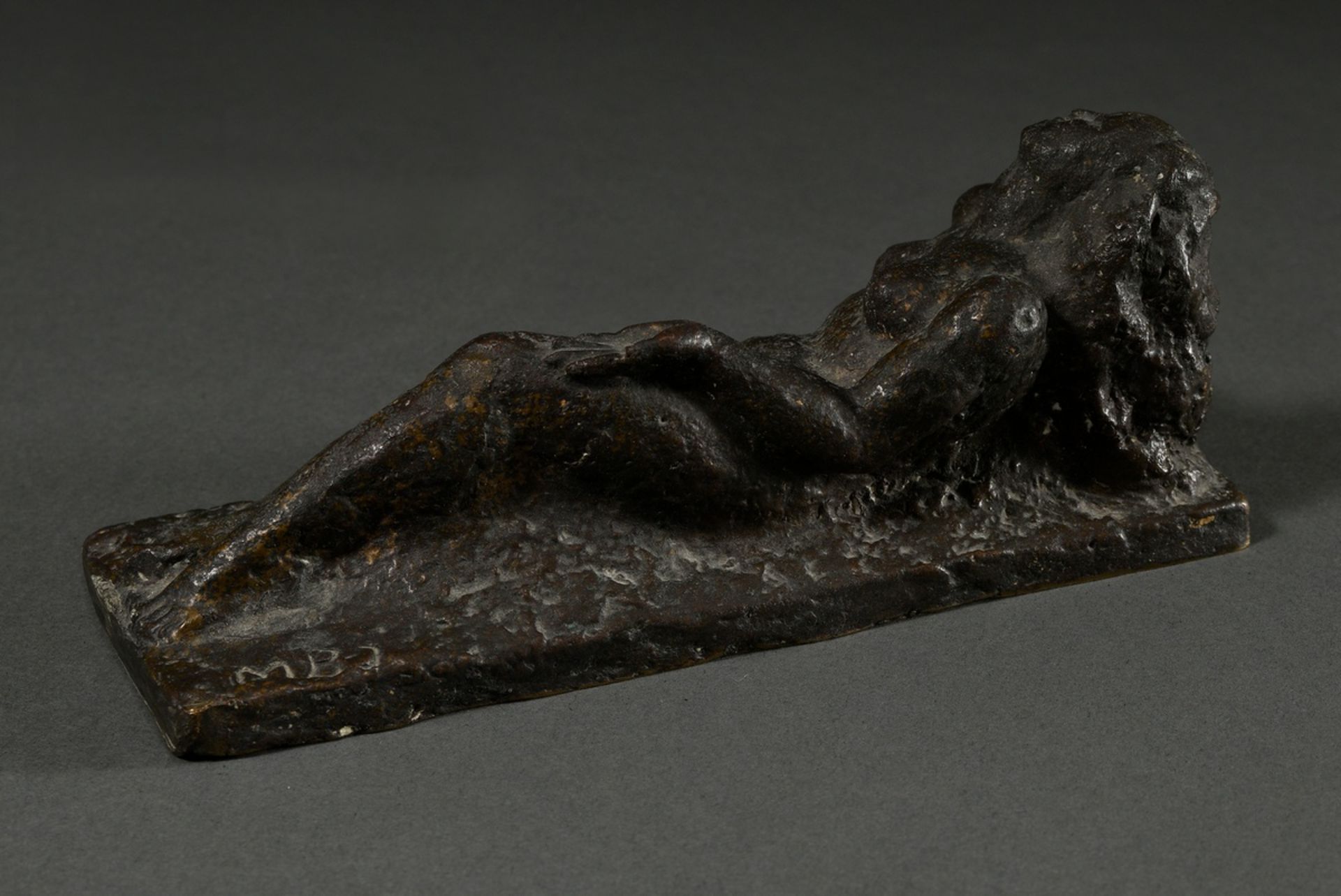 Artist bronze "Reclining nude", uninterpreted monogram MB-J, 7x17,7x6,4cm - Image 3 of 6