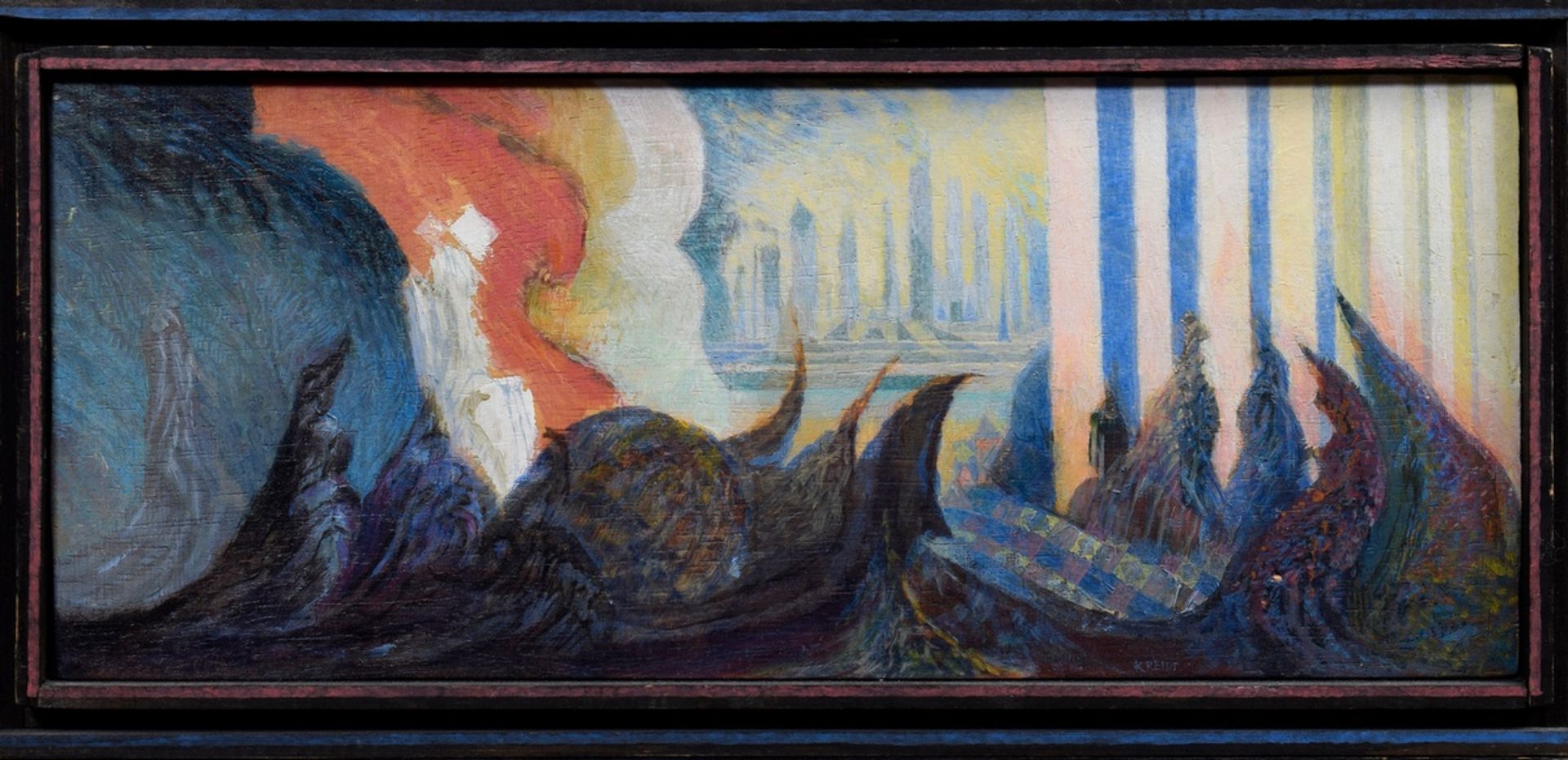 2 Kreidt, Fritz (1936-2020) "Uprising of the Elements I" and "w.T.", 70s, oil/wood, 1x signed on bo - Image 3 of 7