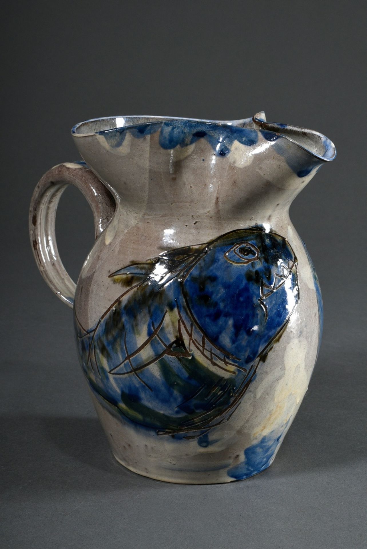 Hops, Tom (1906-1976) Jug "Fishes" 16.3.67, ceramic, colour glazed, bottom signed/dated, h. 18,8cm - Image 2 of 6