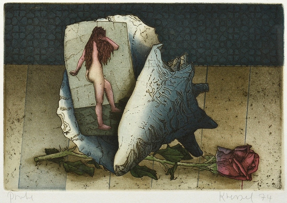 Kressel, Dieter (1925-2015) "Shell Girl" 1974, color etching, proof, b. sign./inscr./date., catalog