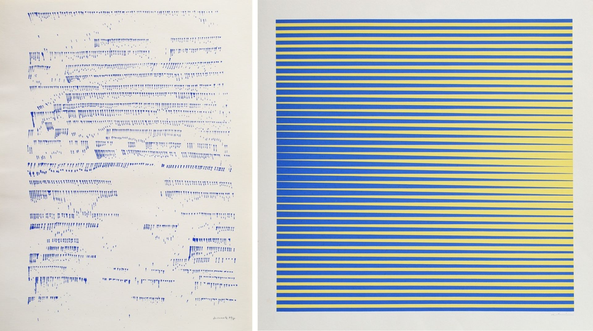 2 Various modern color serigraphs: Alviani, Getulio (1939-2018) "Design Ib" 1971, and Holweck, Oska