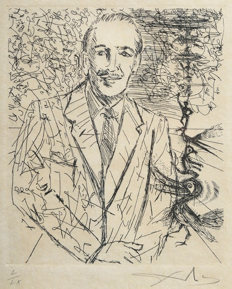 Dalí, Salvador (1904-1989) "Walt Disney" 1967, etching, 50/60, below sign./num., PM 15x12,5cm (w.f.