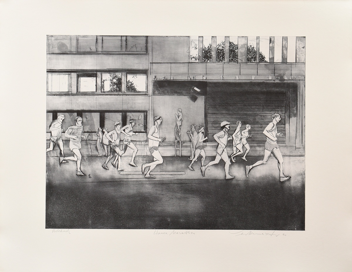 Werkmeister, Wolfgang (*1941) "Hansemarathon" 1990, etching, proof (edition 65), b. sign./dat./tit. - Image 2 of 3