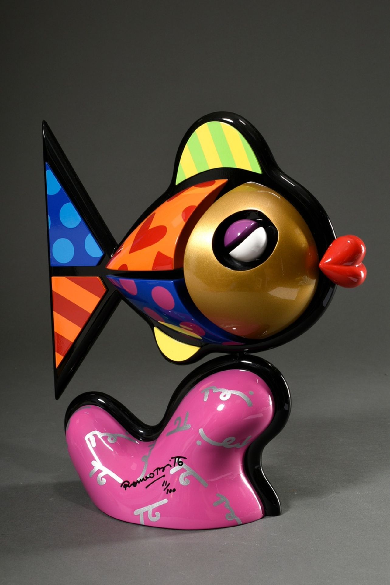 Britto, Romero (*1963) "Lady Fish", wood polychrome painted, front sign./num. 11/100, two parts, 37 - Image 2 of 5