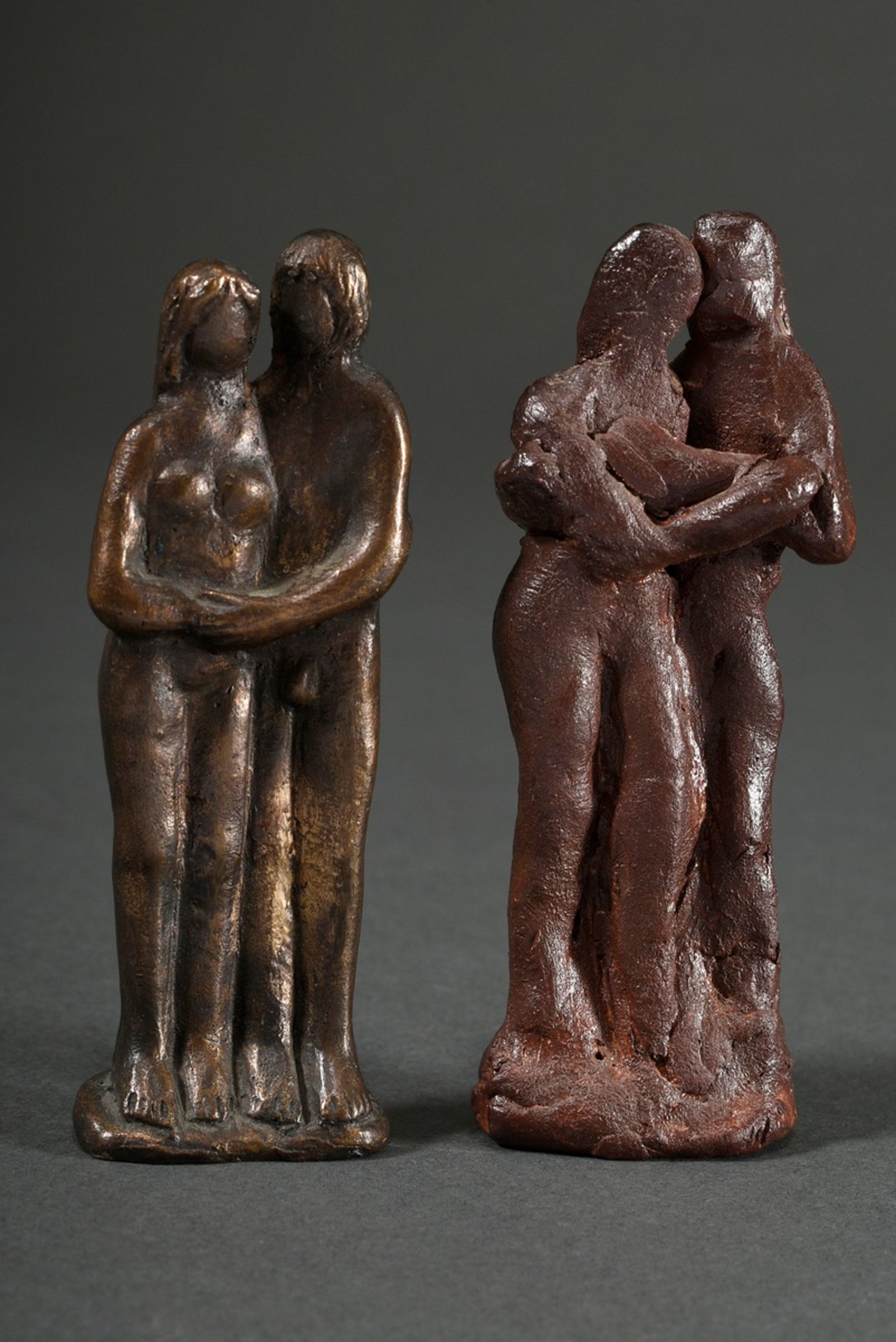 2 Various Maetzel, Monika (1917-2010) figures "Adam and Eve", bronze/reddish clay (bozzetto), monog