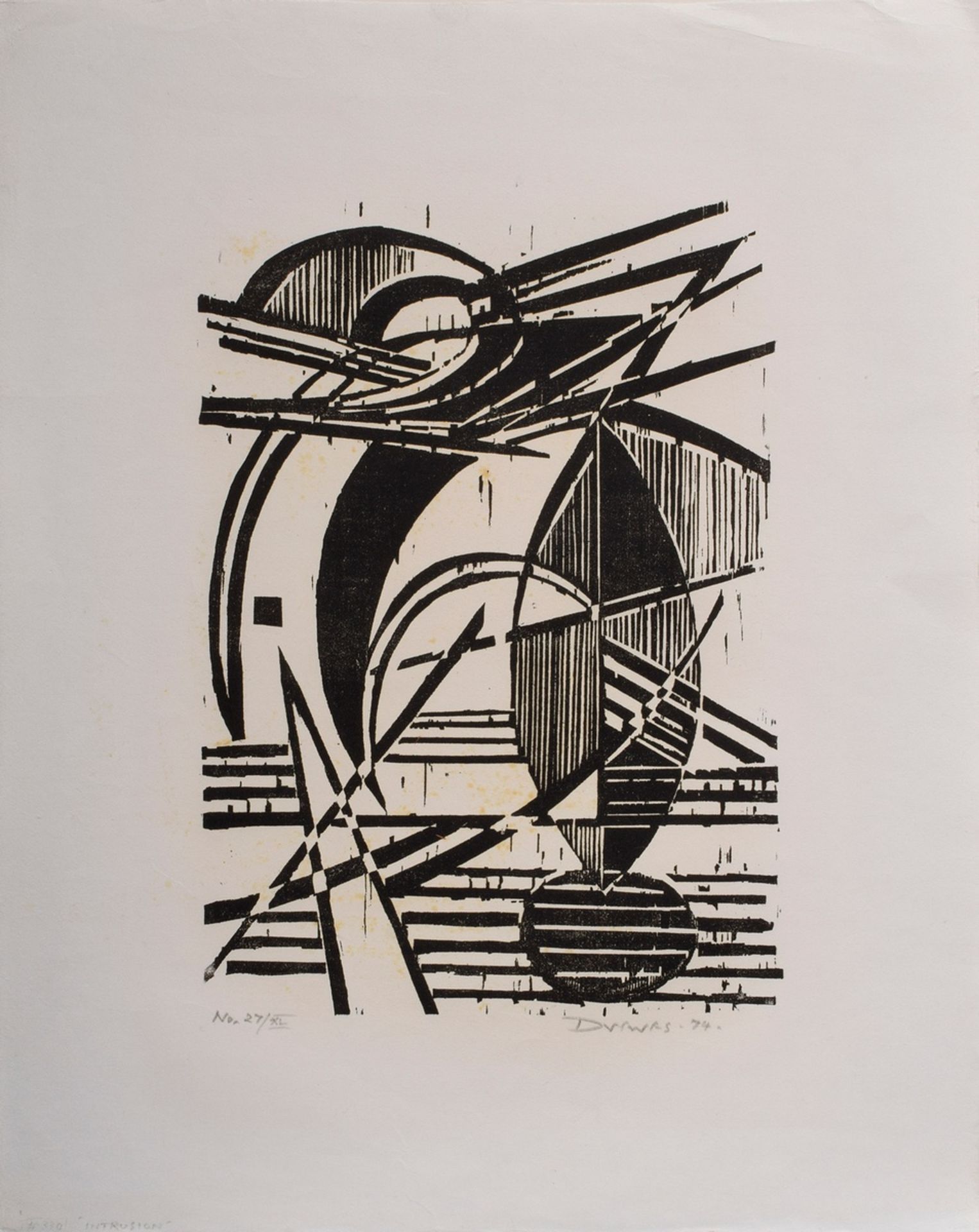 Drewes, Werner (1899-1985) "Intrusion" 1974, woodcut, 27/40, b. sign./dat./num./titl., cat. raisonn - Image 2 of 3