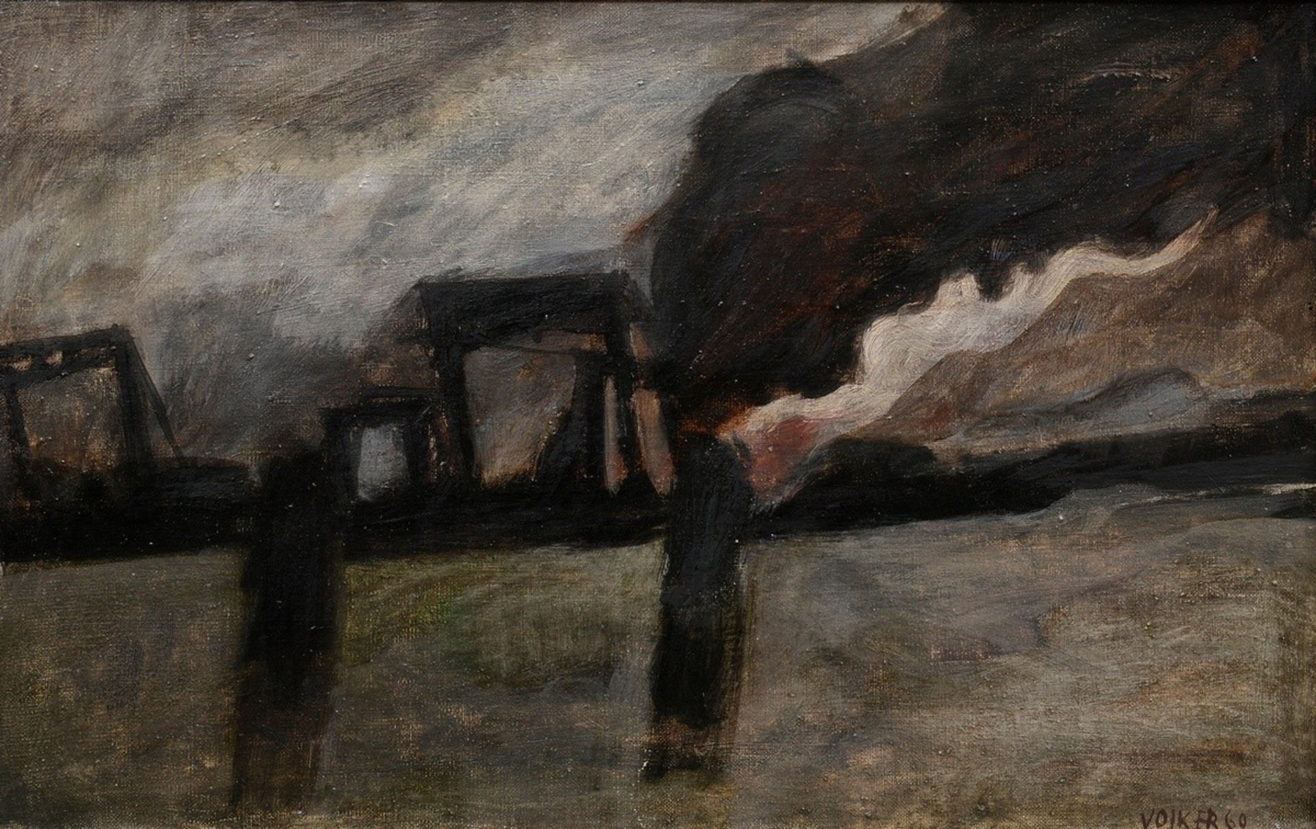 Meier, Volker (1932-1993) "Burning Shipyard" 1960, oil/canvas, lower right signed/dated, verso titl